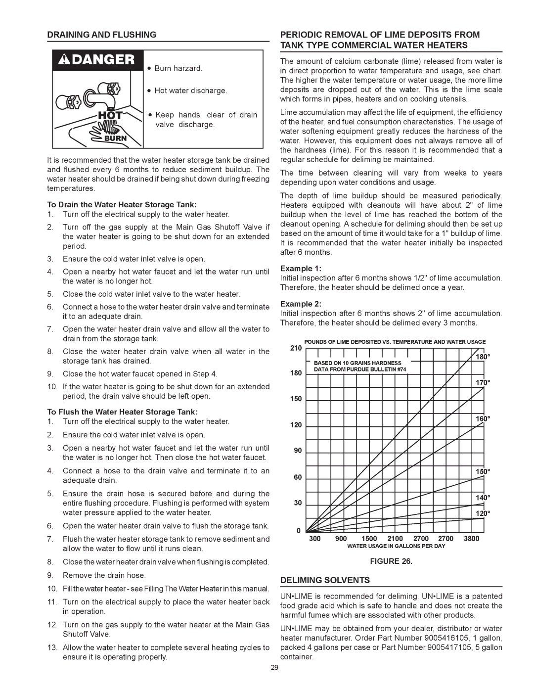 American Water Heater BCL3 85T275 6NOX Draining and Flushing, Deliming Solvents, To Drain the Water Heater Storage Tank 