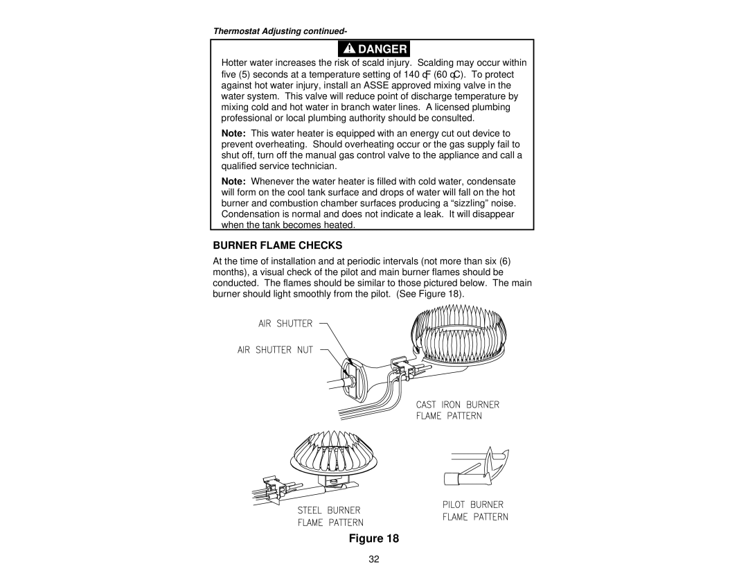 American Water Heater DIRECT VENT GAS WATER HEATER instruction manual Burner Flame Checks 