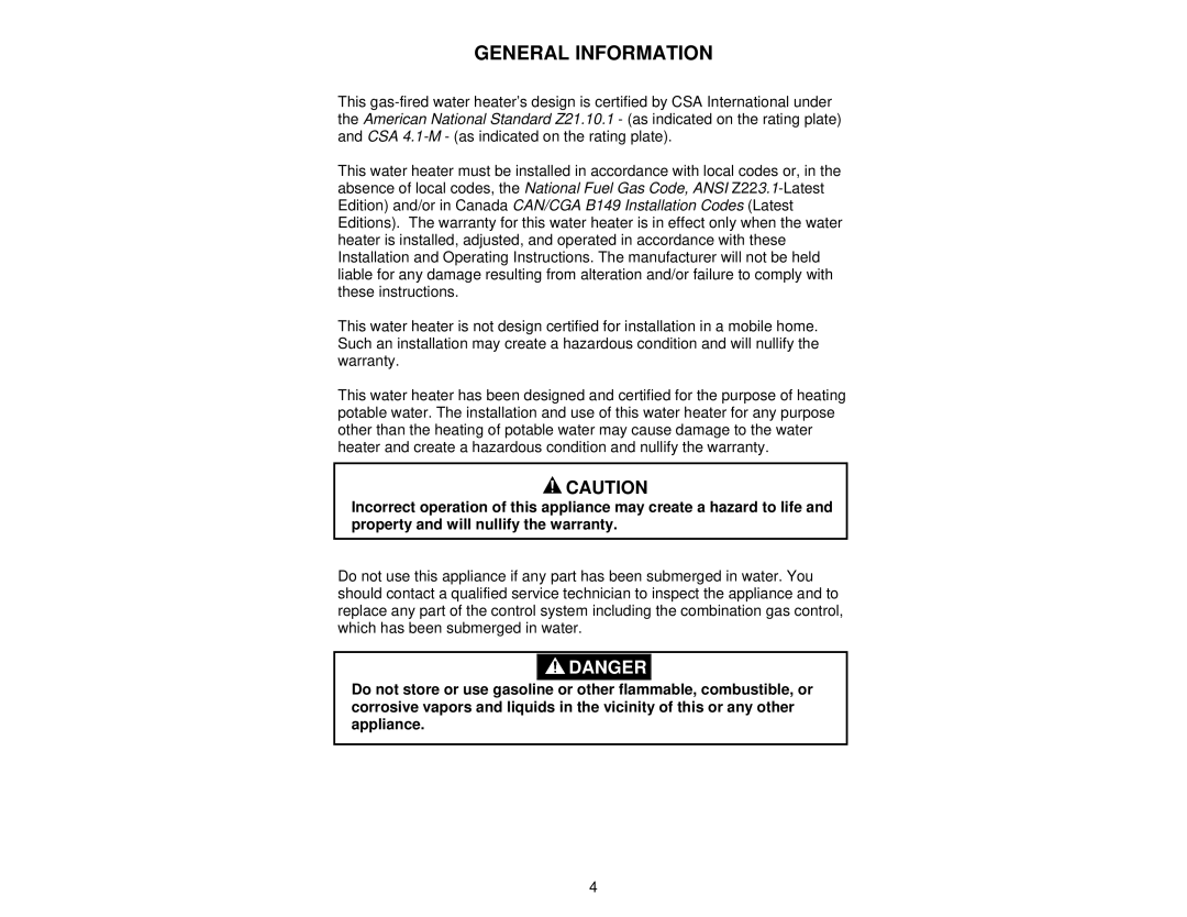 American Water Heater DIRECT VENT GAS WATER HEATER instruction manual General Information 