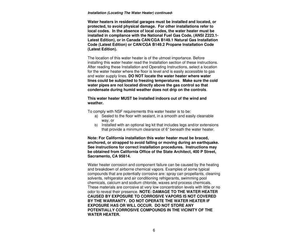 American Water Heater DIRECT VENT GAS WATER HEATER instruction manual Installation Locating The Water Heater 