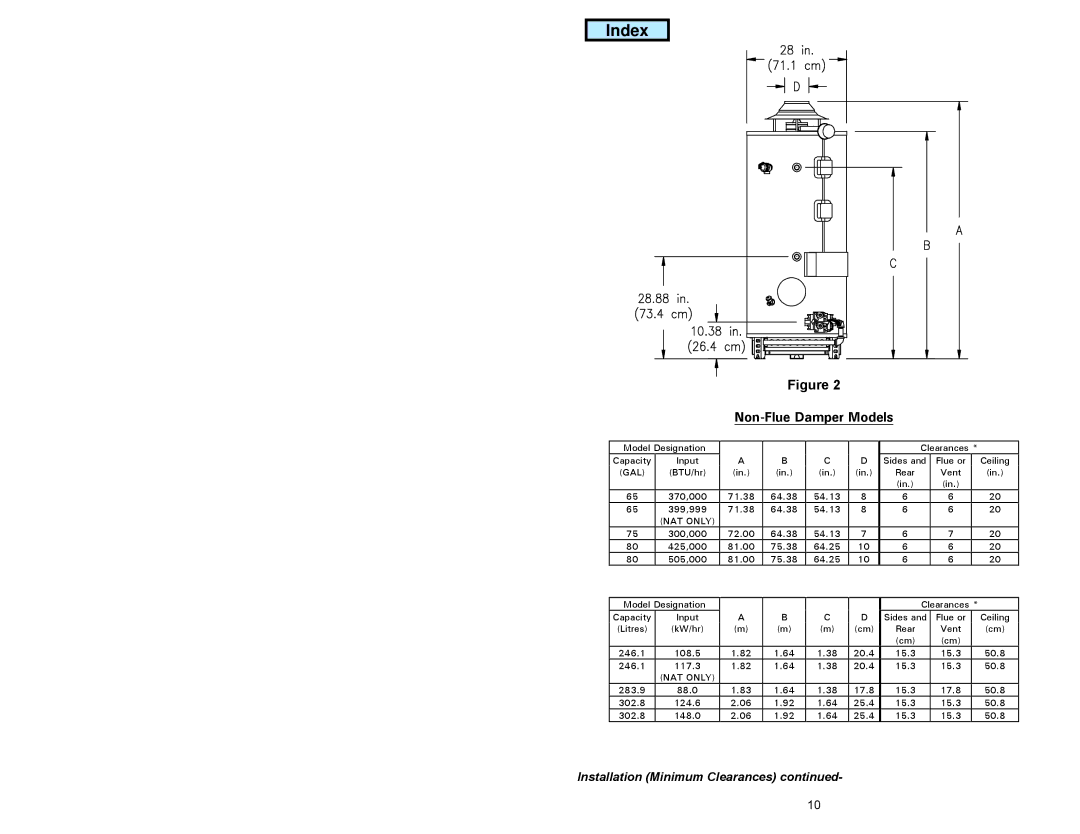 American Water Heater GAS-FIRED COMMERCIAL WATER HEATER instruction manual Non-Flue Damper Models, NAT only 