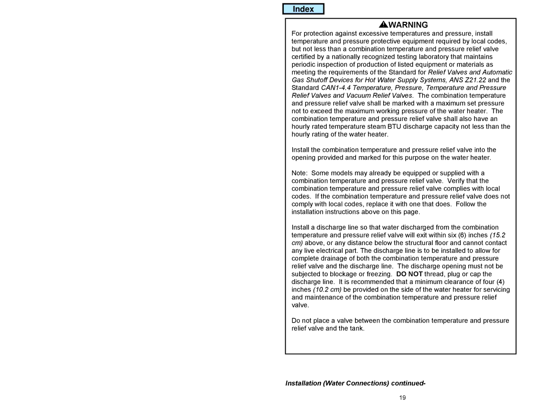 American Water Heater GAS-FIRED COMMERCIAL WATER HEATER instruction manual Installation Water Connections 