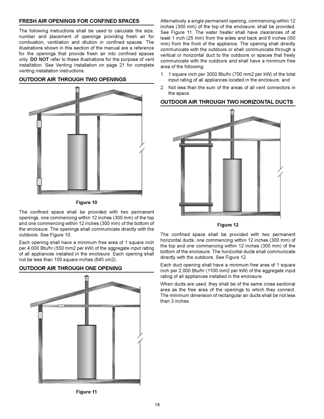 American Water Heater HCG3 130T 300 Fresh Air Openings For Confined Spaces, Outdoor Air Through Two Openings 