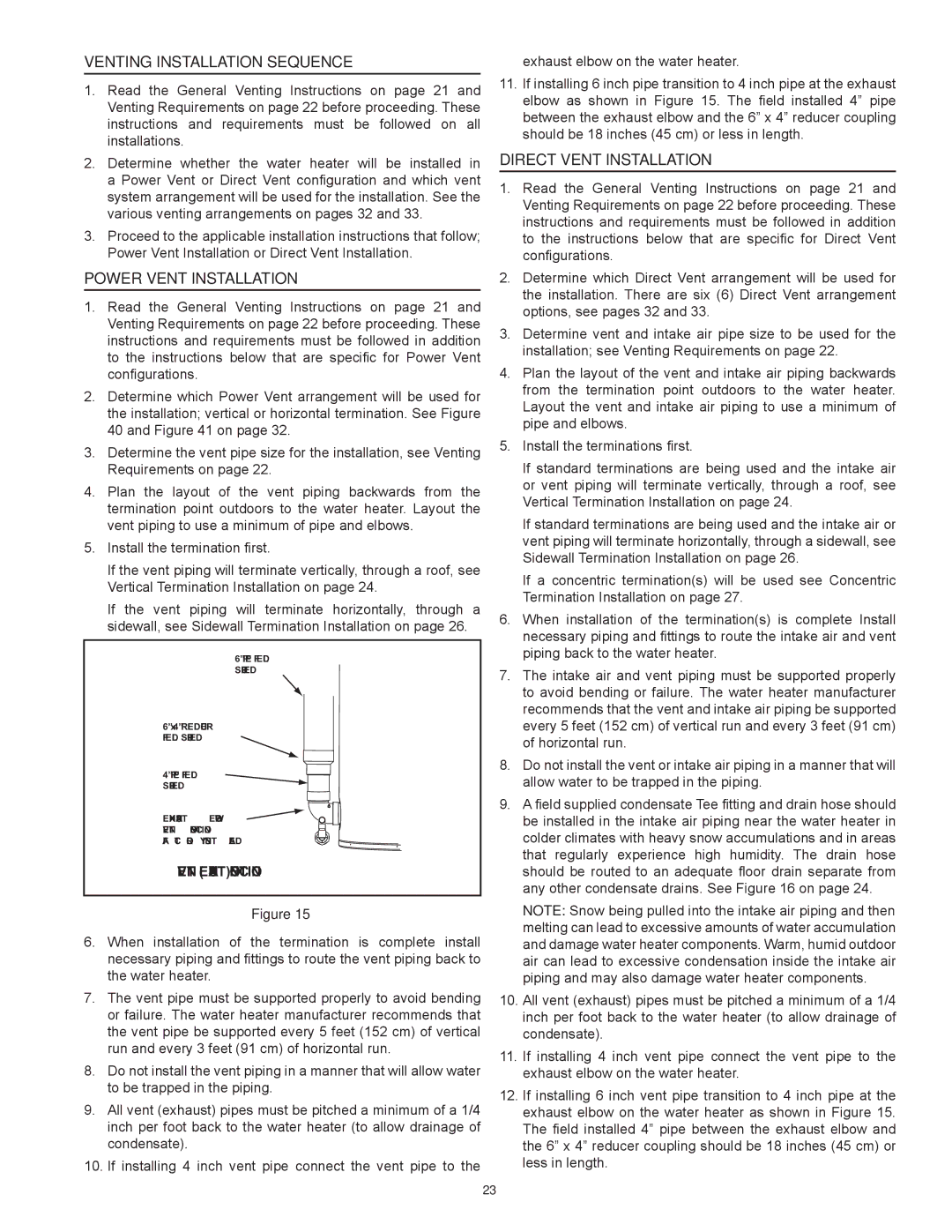 American Water Heater HCG3 130T 300 Venting Installation Sequence, Power Vent Installation, Direct Vent Installation 