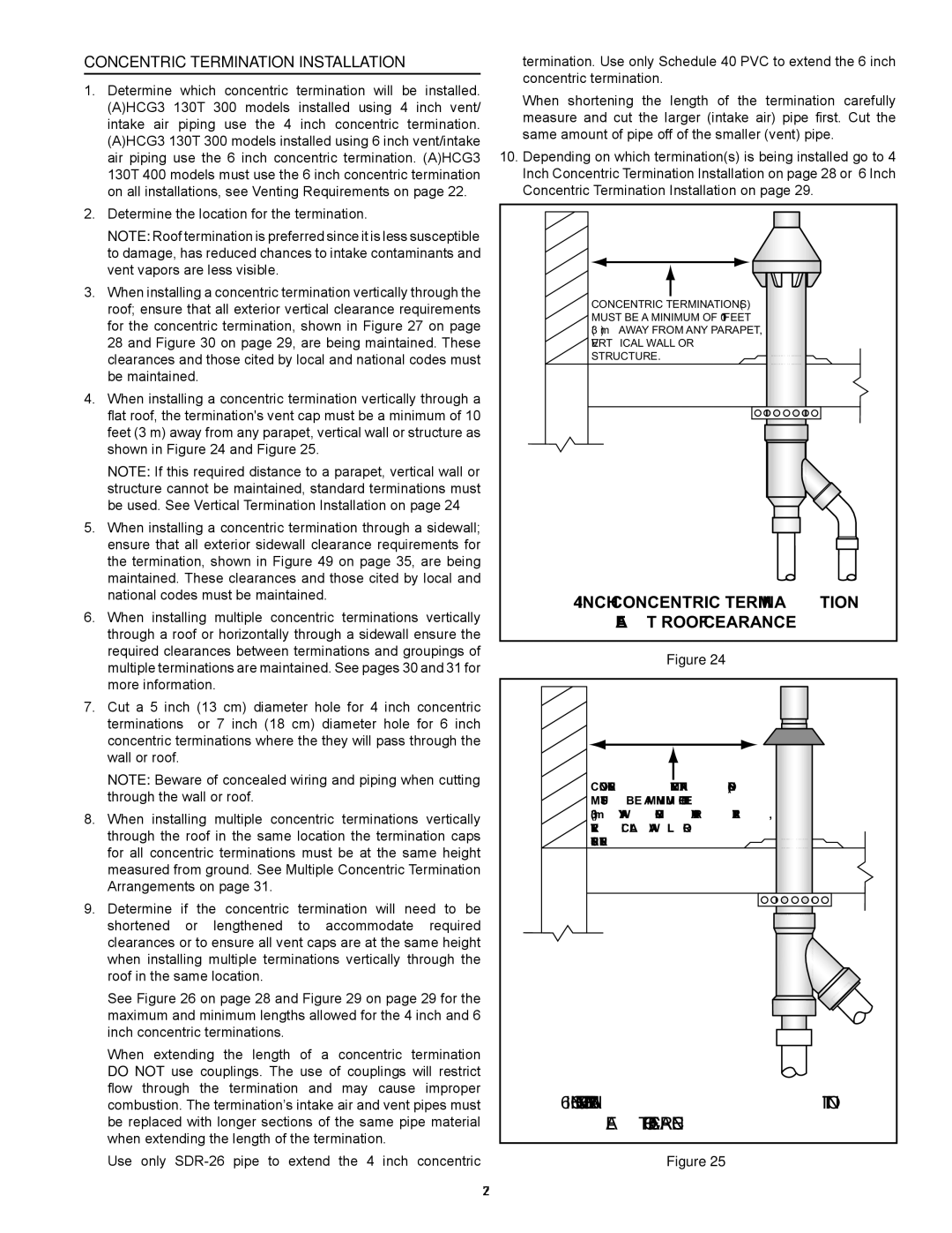 American Water Heater HCG3 130T 300 Inch Concentric Termination Flat Roof Clearance, Concentric Termination Installation 