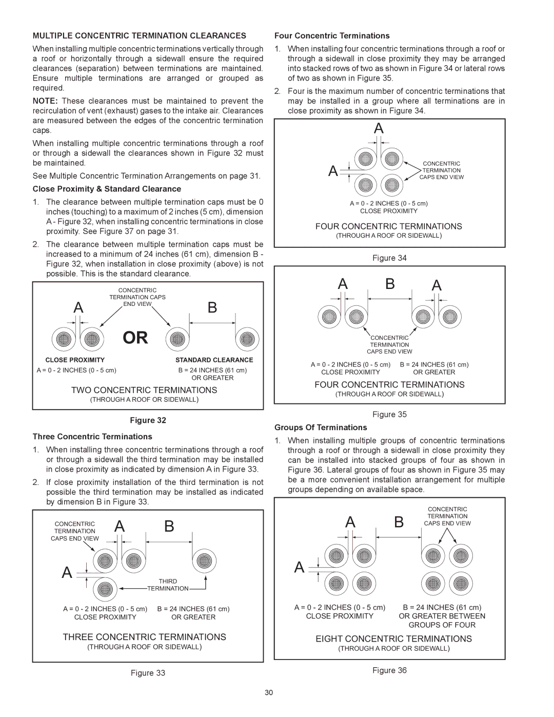 American Water Heater HCG3 130T 300 instruction manual TWO Concentric Terminations, Three Concentric Terminations 