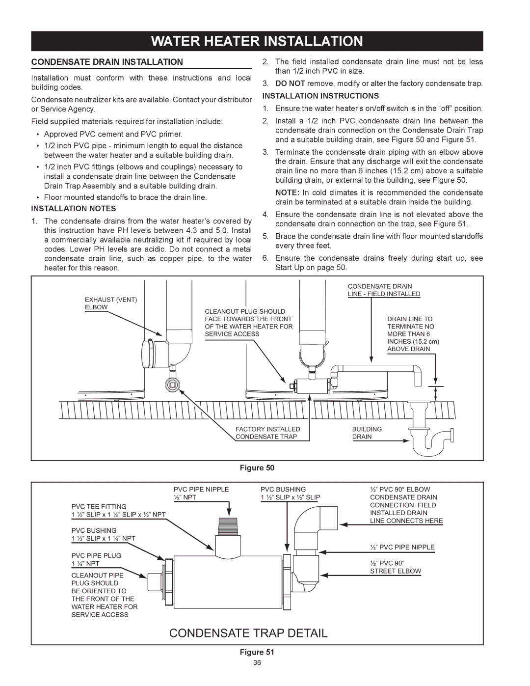 American Water Heater HCG3 130T 300 Water Heater Installation, Condensate Drain Installation, Installation Notes 