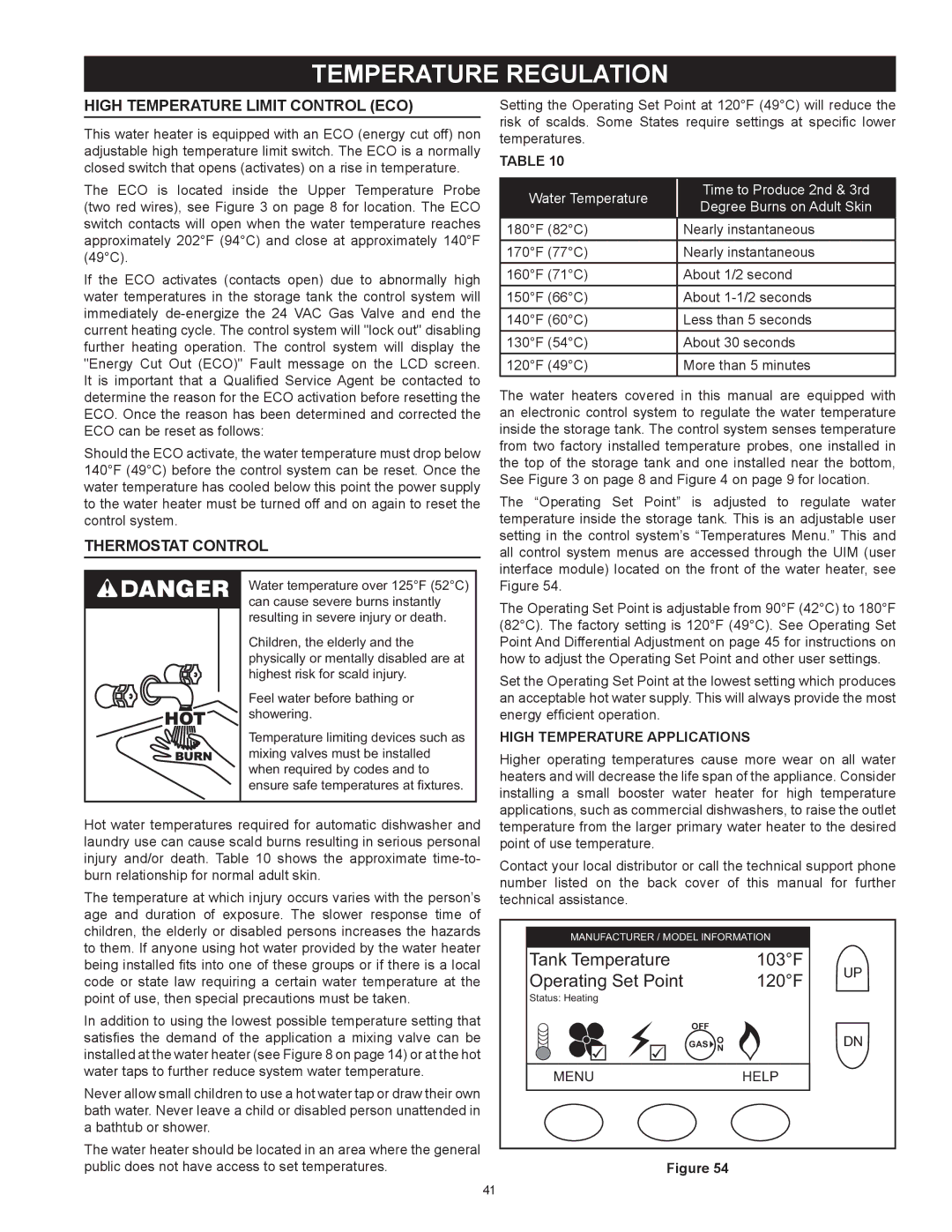 American Water Heater HCG3 130T 300 Temperature Regulation, High Temperature Limit Control ECO, Thermostat Control 