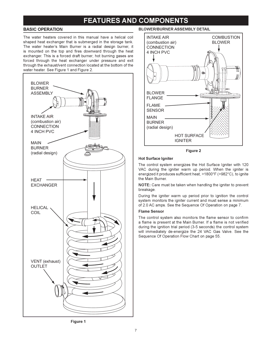 American Water Heater HCG3 130T 300 instruction manual Features And Components, Basic Operation 