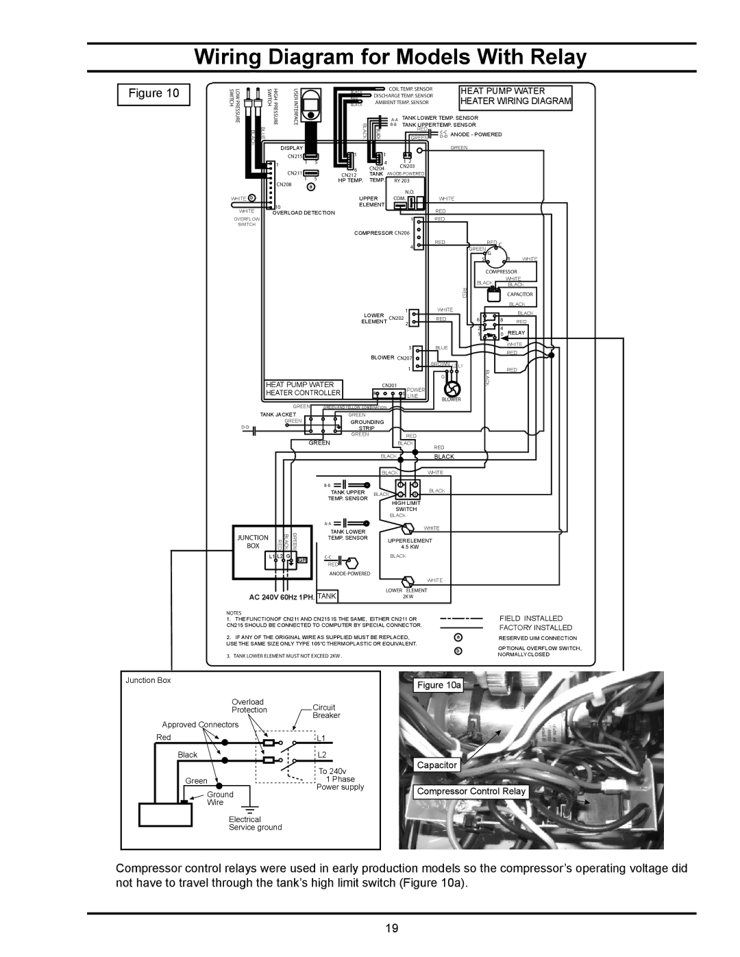 American Water Heater HPE10260H045DV, HPE10280H045DV manual Wiring Diagram for Models With Relay, Heater Wiring Diagram 