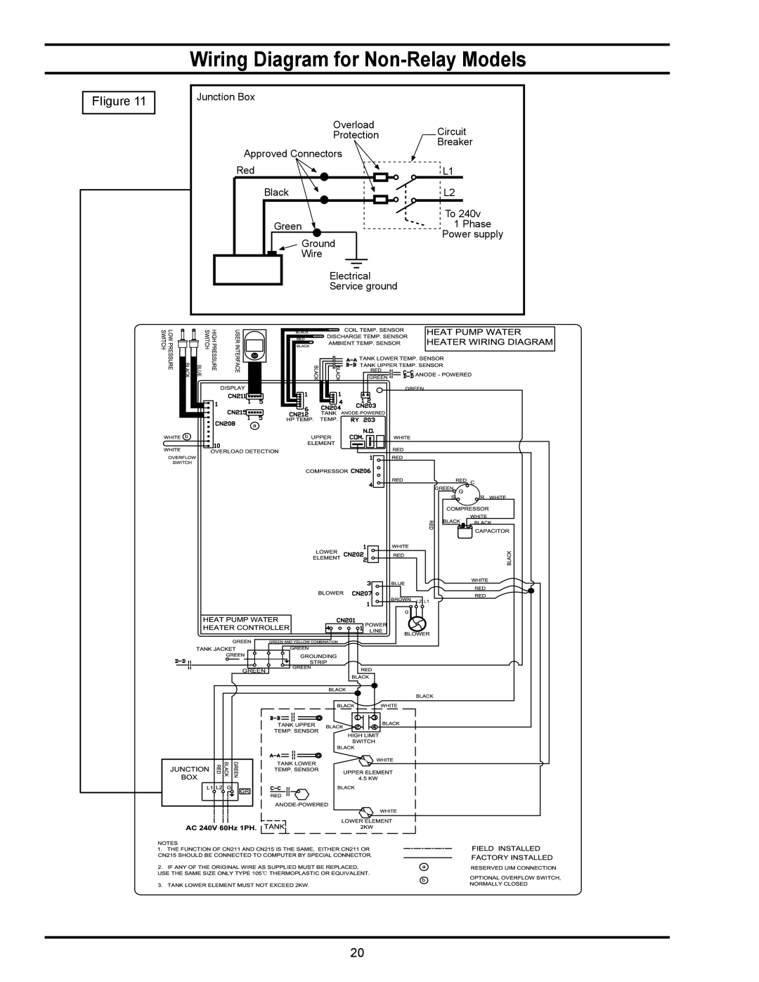 American Water Heater RESIDENTIAL HYBRID ELECTRIC HEAT PUMP WATER HEATER Wiring Diagram for Non-Relay Models, FIigure 