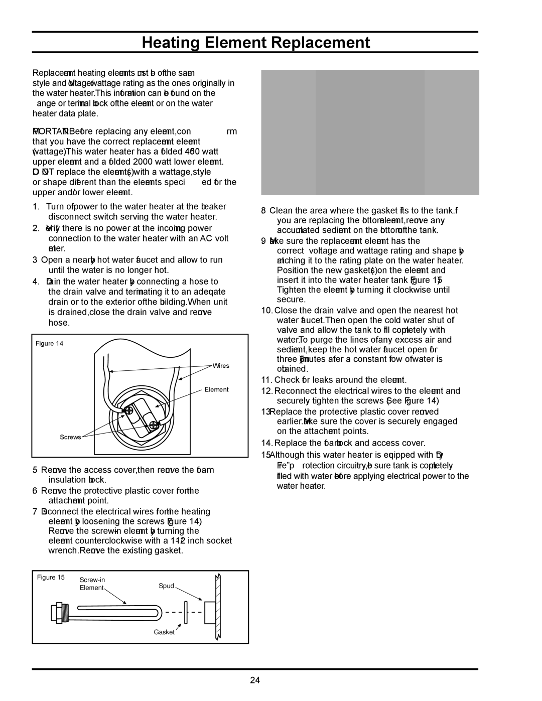 American Water Heater HPE10280H045DV, HPE10260H045DV manual Heating Element Replacement 