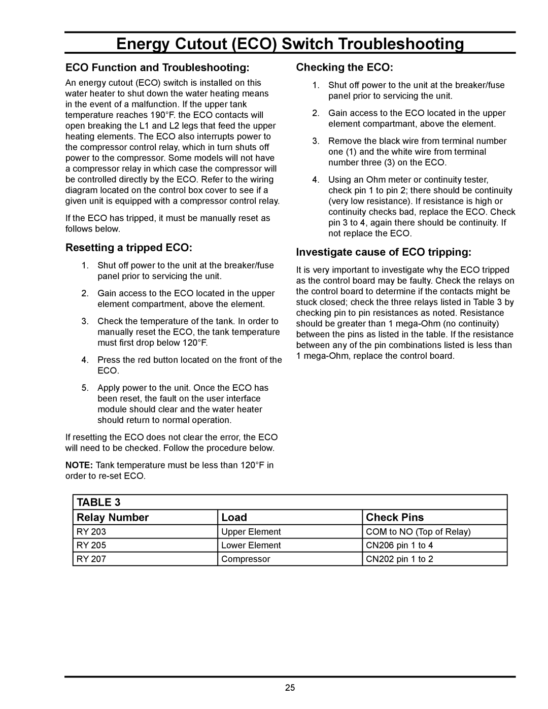 American Water Heater HPE10260H045DV manual Energy Cutout ECO Switch Troubleshooting, ECO Function and Troubleshooting 