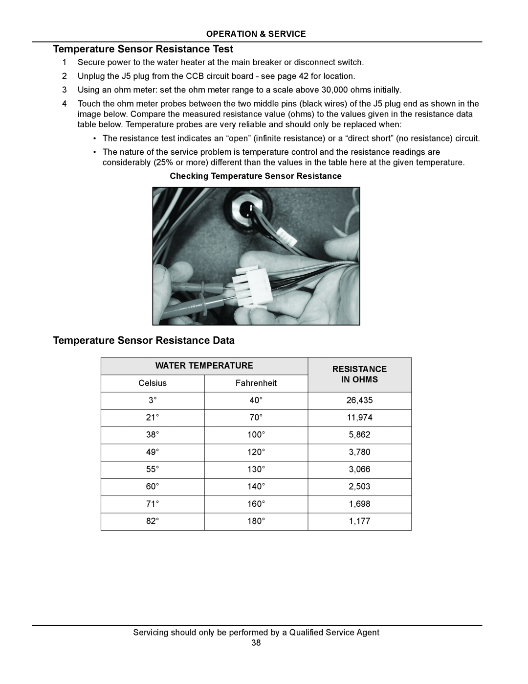 American Water Heater ITCE3-52/80/119 Temperature Sensor Resistance Test, Temperature Sensor Resistance Data, In Ohms 