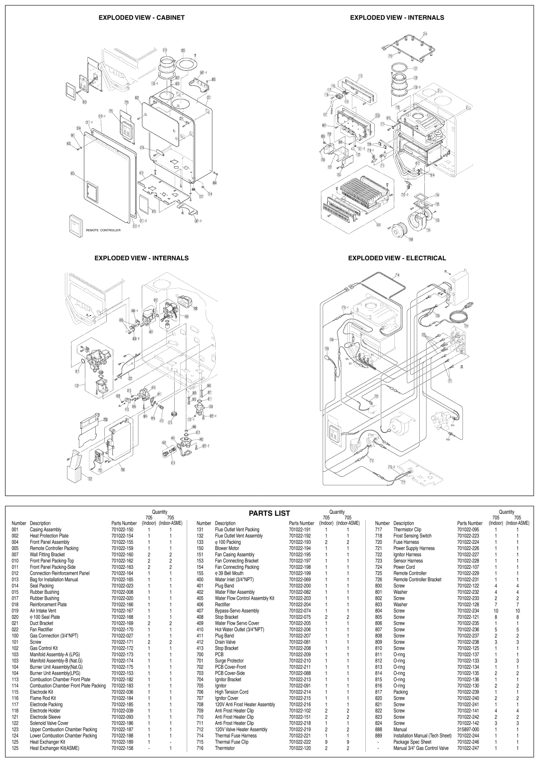 American Water Heater 705, U273-1373(01), 701022 installation manual Parts List 