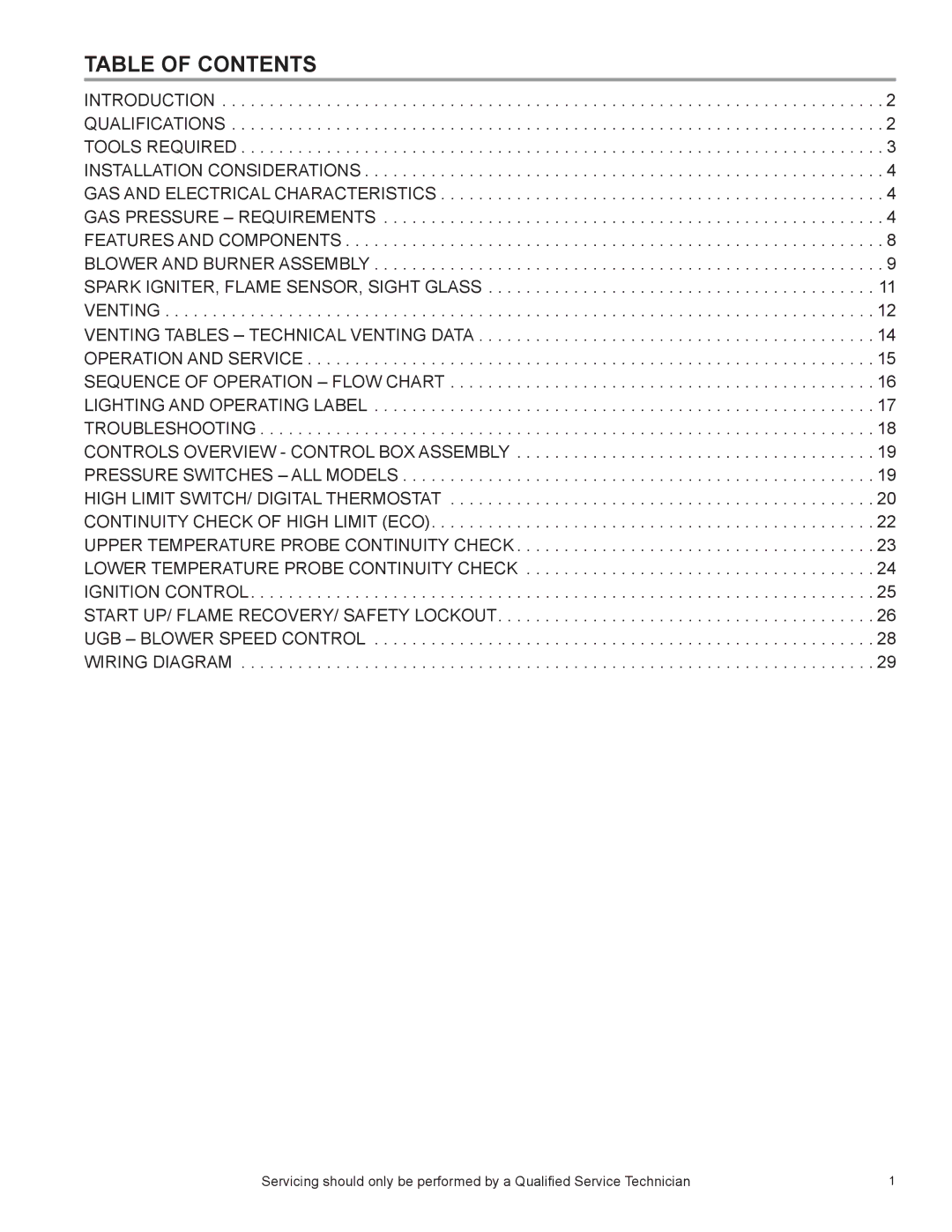 American Water Heater 381T1546NOX, ULTRA LOW NOx SERIES 104, BCL, 381T1206NOX, 395T1806NOX, 395T1996NOX manual Table of Contents 