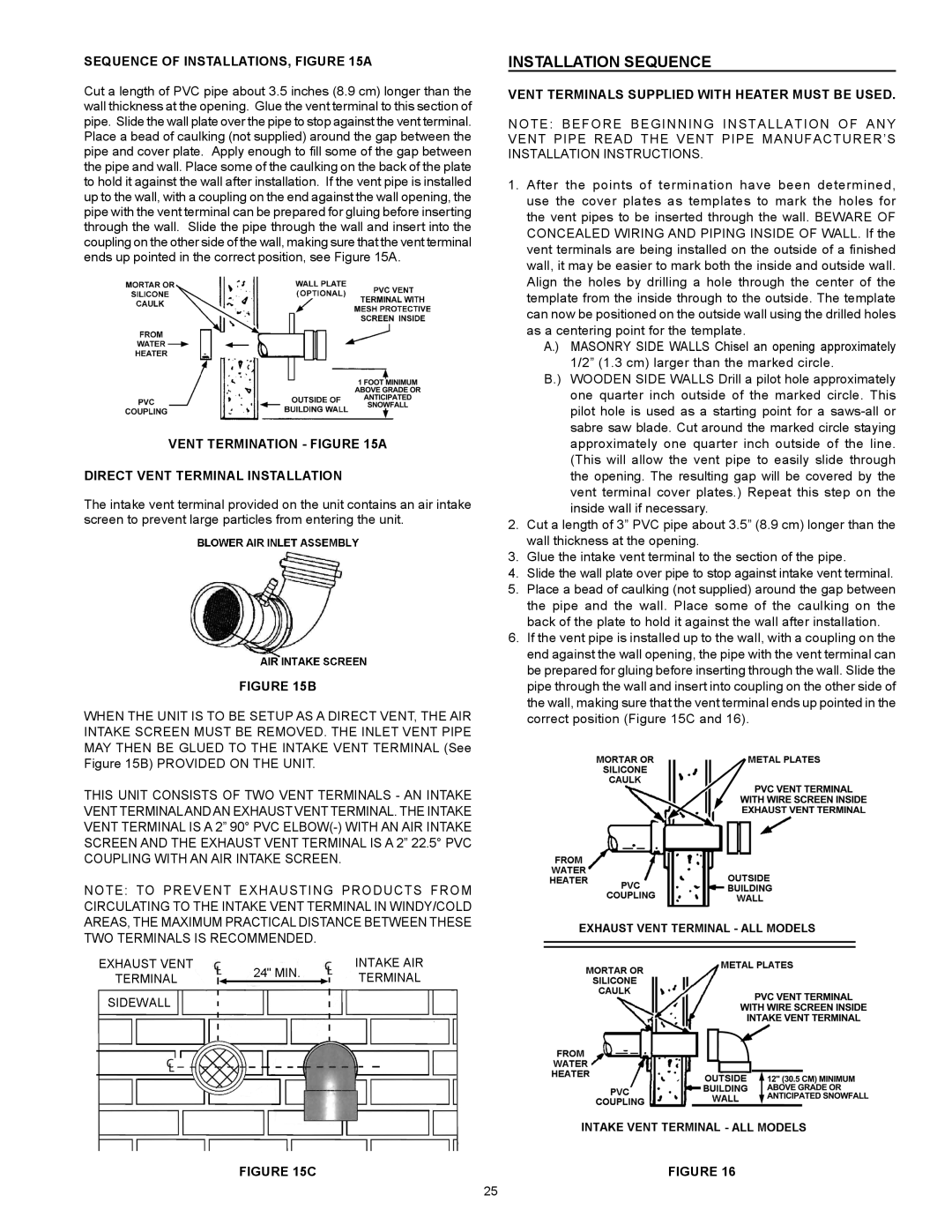 American Water Heater VG6250T100 instruction manual Installation Sequence, Sequence Of Installations, A, B, C 