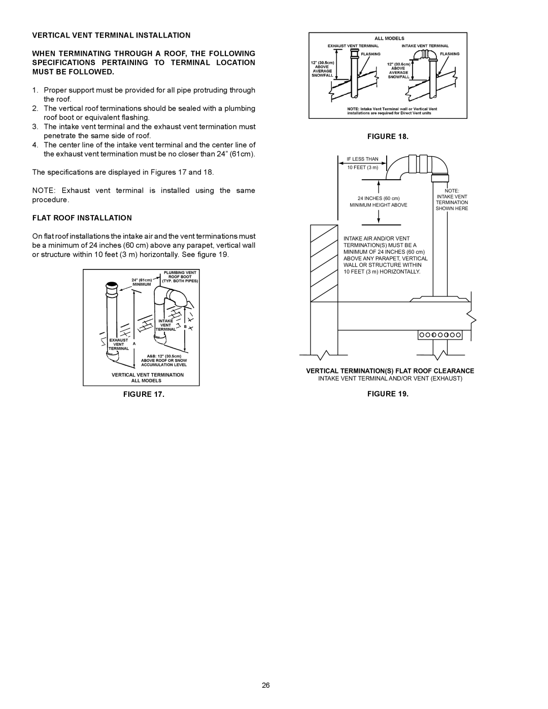 American Water Heater VG6250T100 instruction manual Vertical Vent Terminal Installation, Flat Roof Installation 