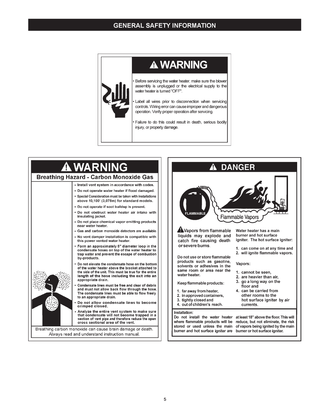 American Water Heater VG6250T100 instruction manual general safety information 