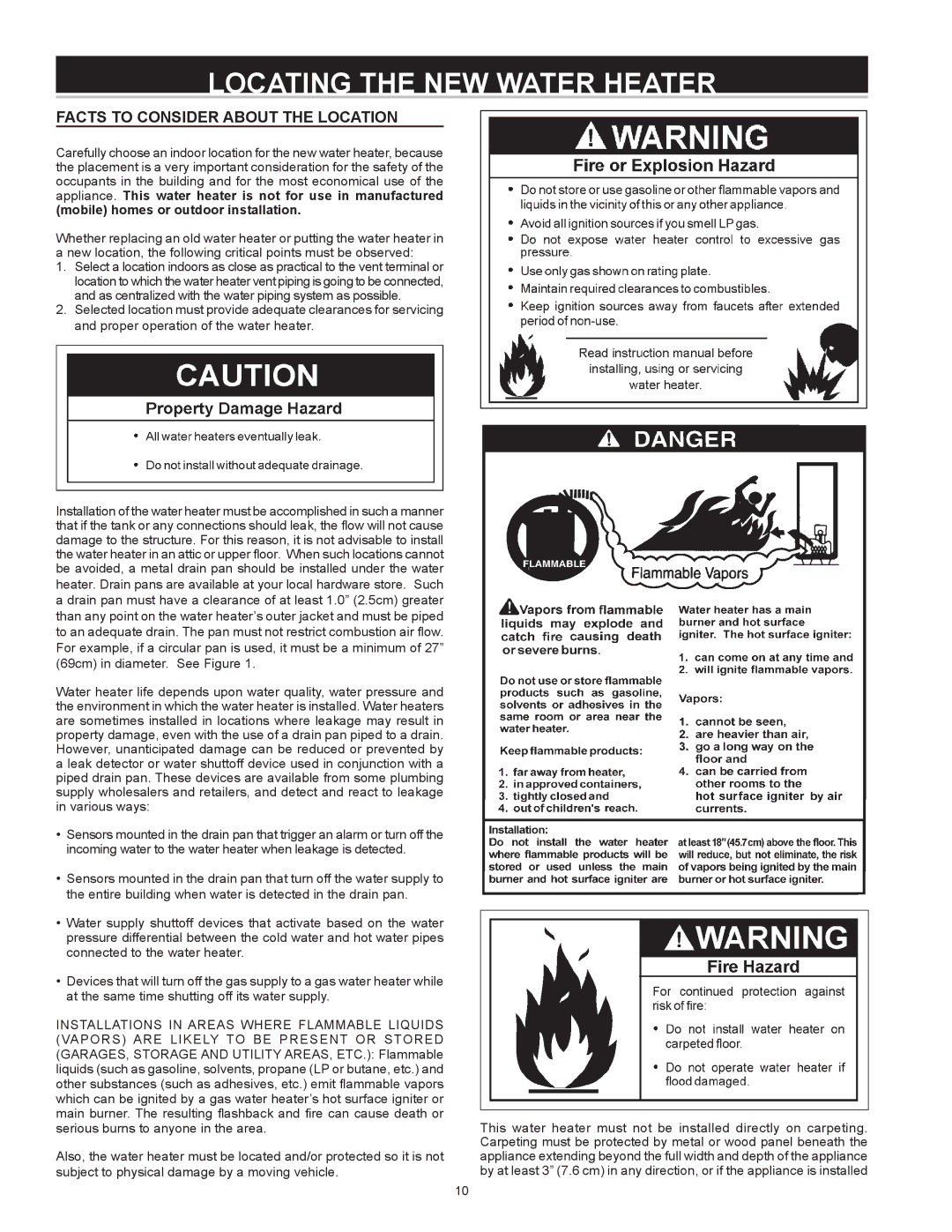 American Water Heater vG6250t76nv instruction manual Locating the NEW Water Heater, Facts to Consider About the Location 