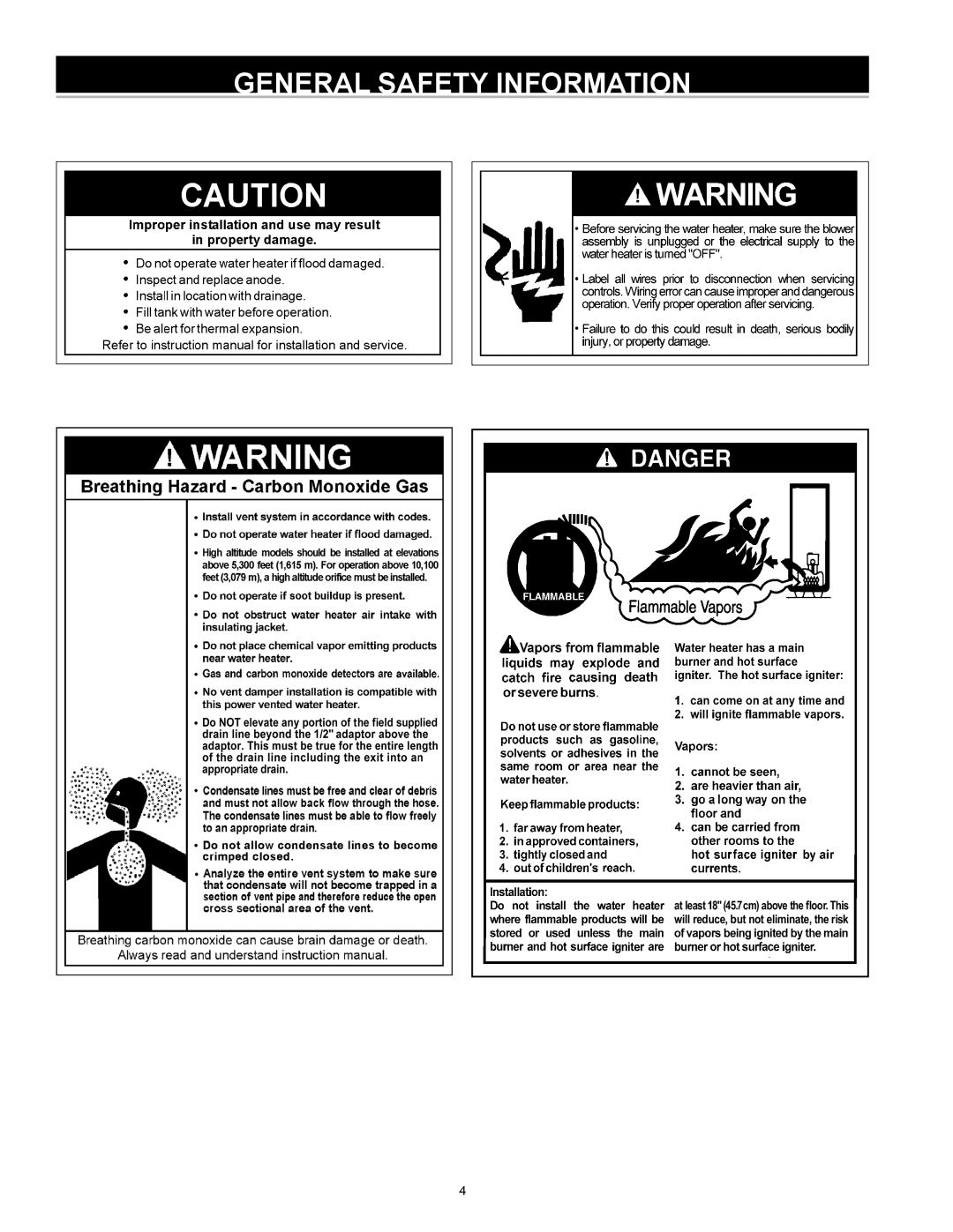 American Water Heater vG6250t76nv, VG6250T76NV Series 100 instruction manual General Safety Information 