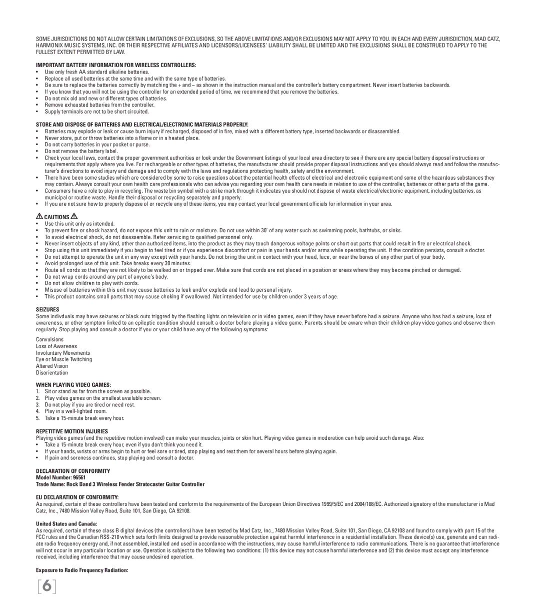 American Wireless 3 manual Important Battery Information for Wireless Controllers, Seizures, When Playing Video Games 