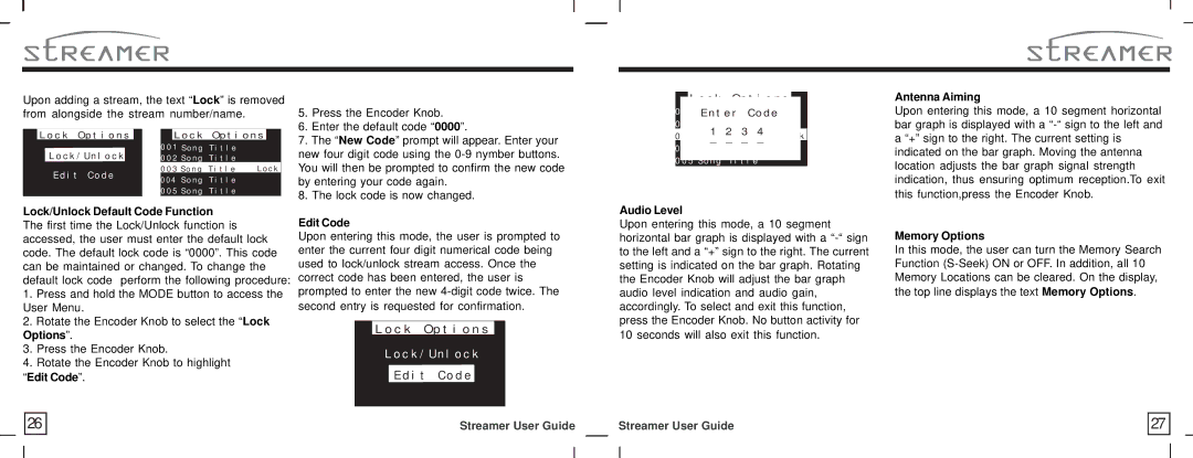 American Wireless SIR-STRPNP1 manual Lock/Unlock Default Code Function, Edit Code, Memory Options 