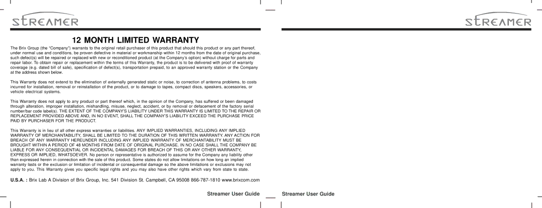 American Wireless SIR-STRPNP1 manual Month Limited Warranty 