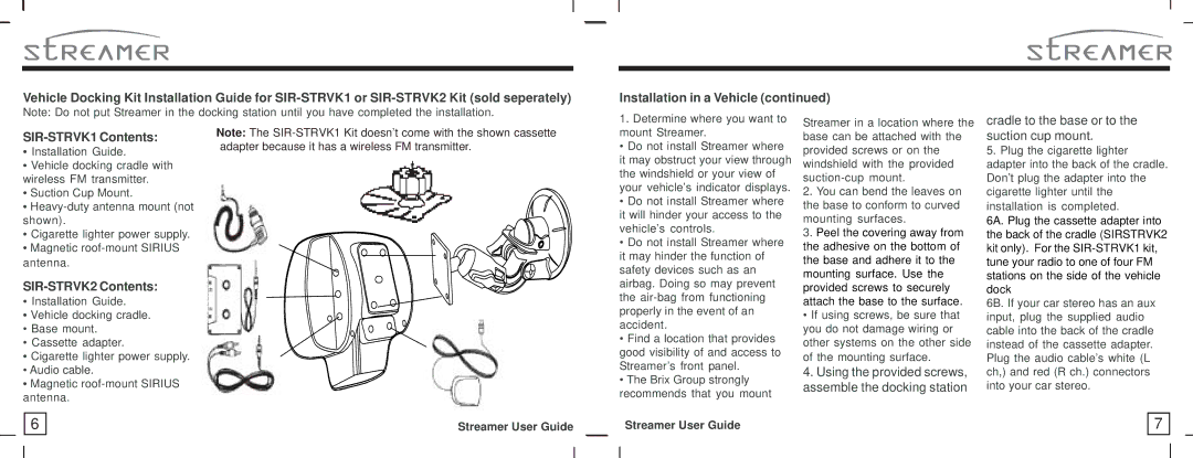 American Wireless SIR-STRPNP1 manual SIR-STRVK1 Contents, SIR-STRVK2 Contents 