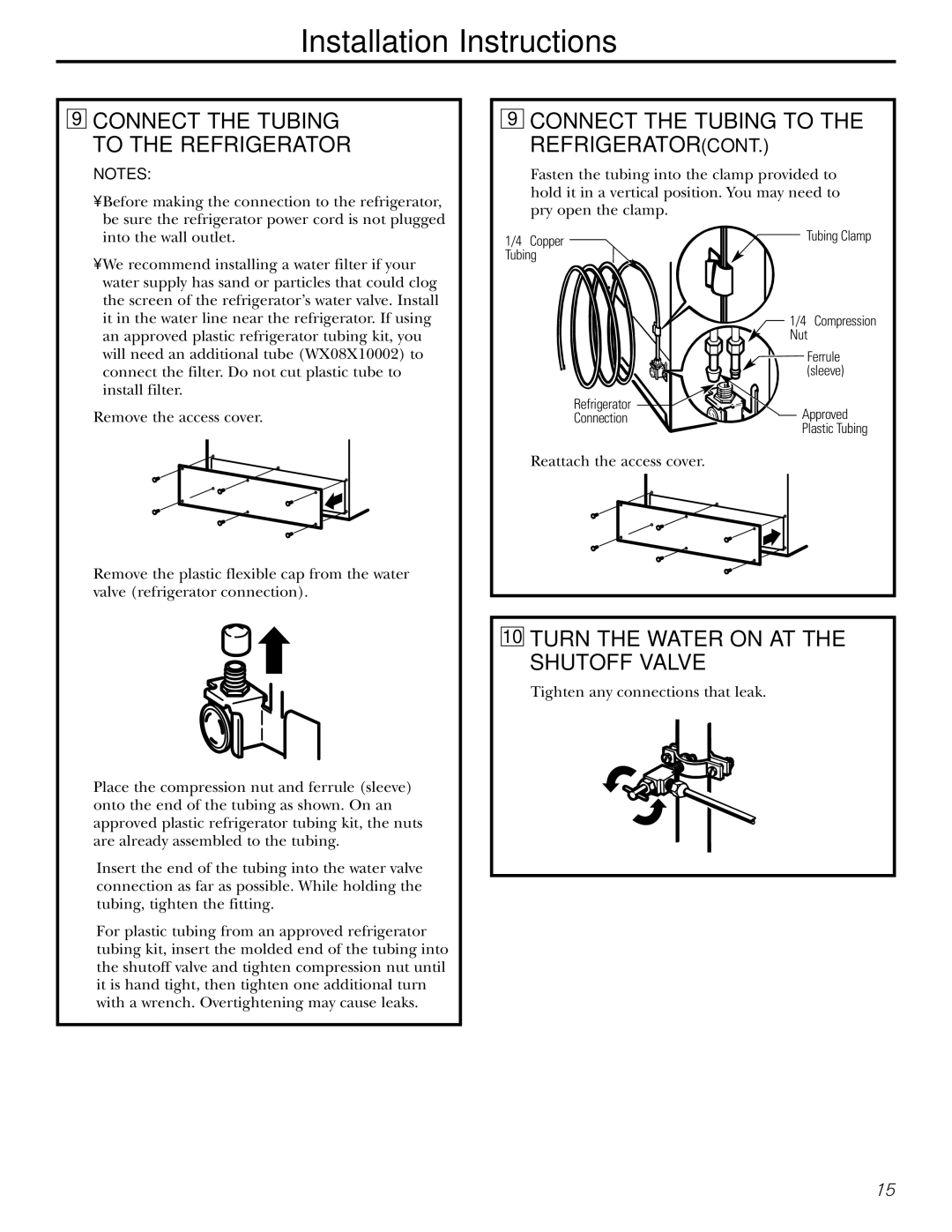 Americana Appliances 15 Connect the Tubing To the Refrigerator, Turn the Water on AT the Shutoff Valve 