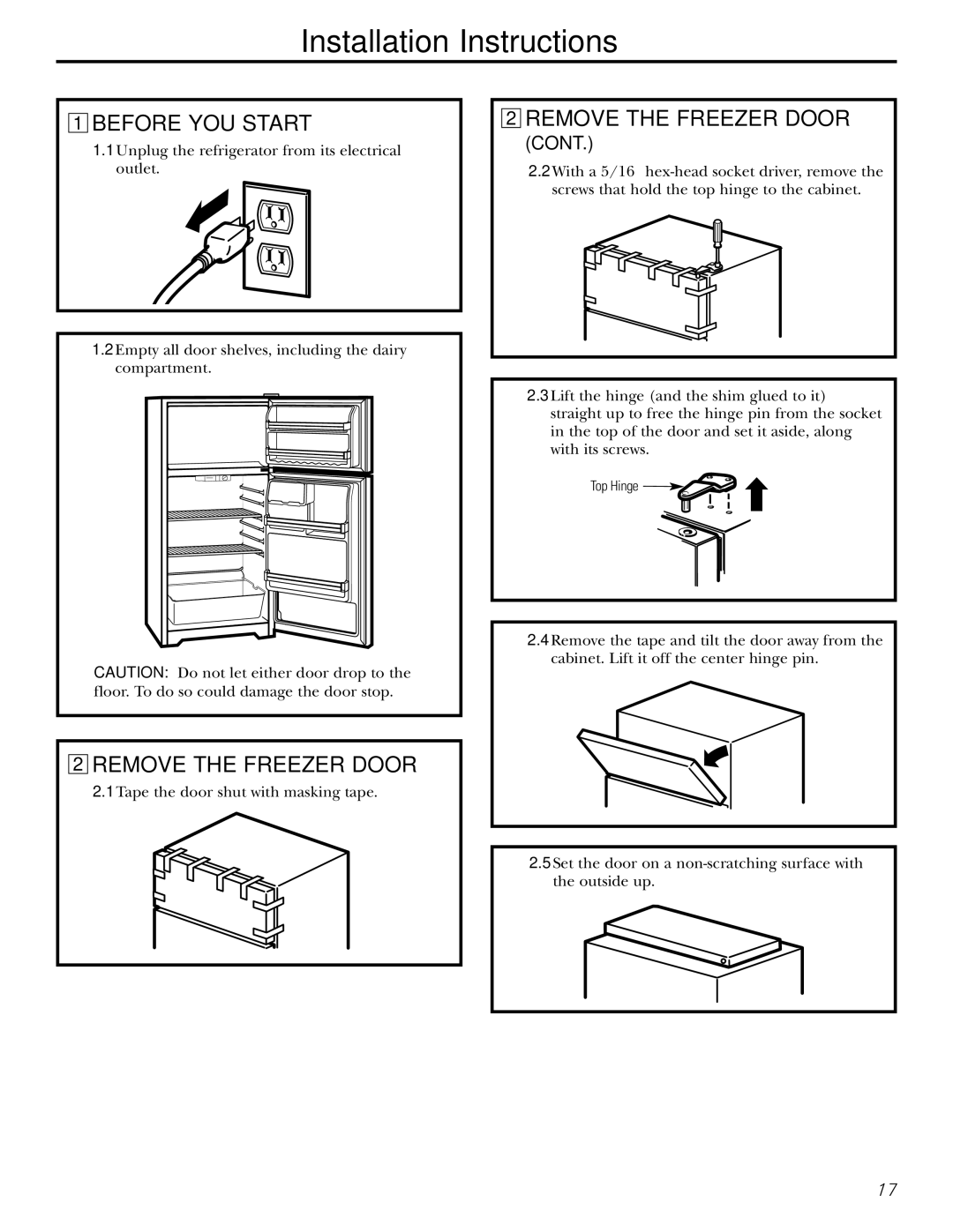 Americana Appliances 15 installation instructions Before YOU Start, Remove the Freezer Door 