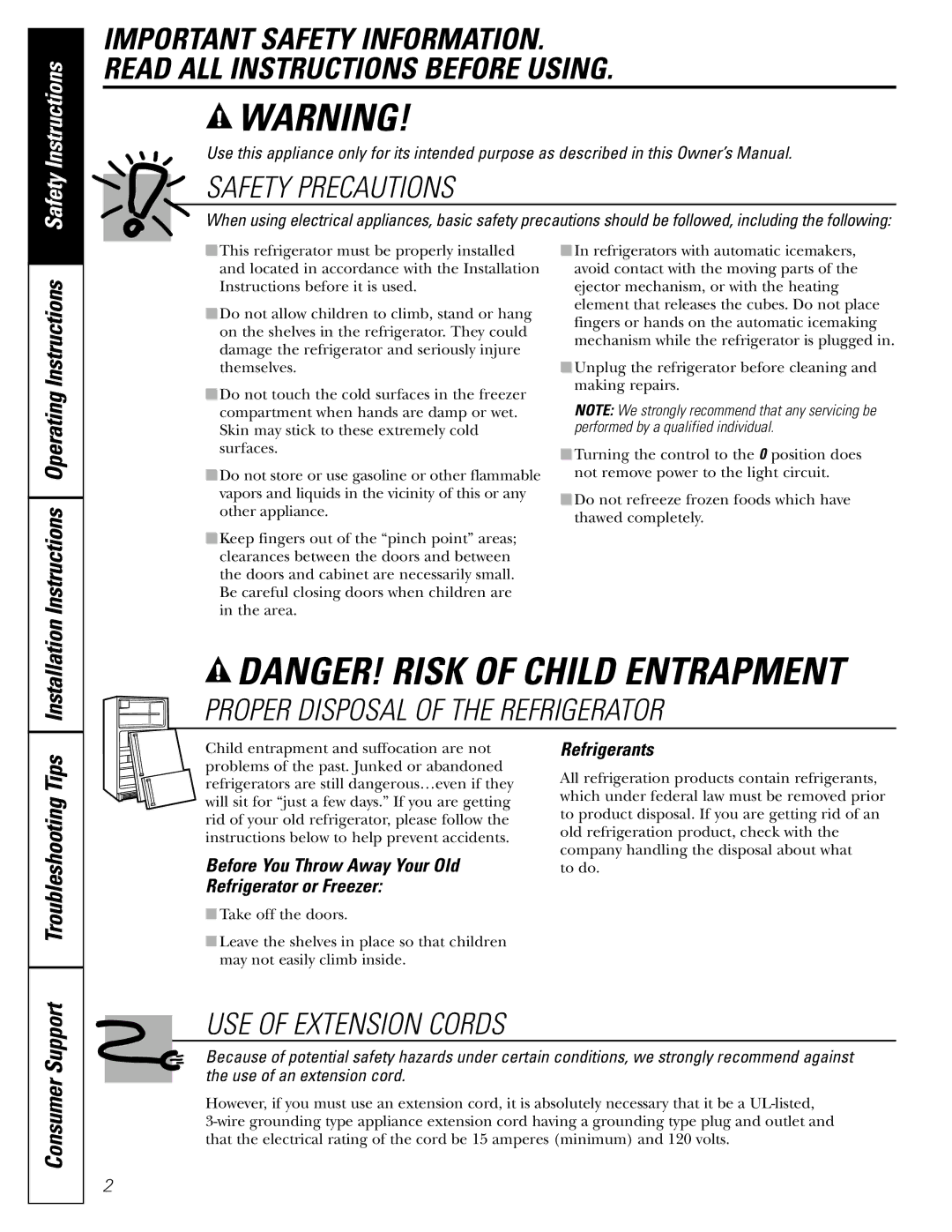 Americana Appliances 15 installation instructions Safety Precautions, Refrigerants 