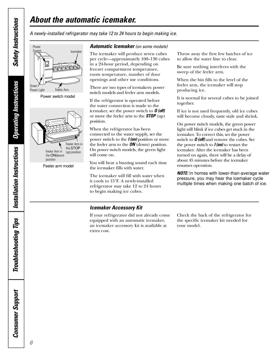 Americana Appliances 15 About the automatic icemaker, Instructions, Consumer Support Troubleshooting Tips 