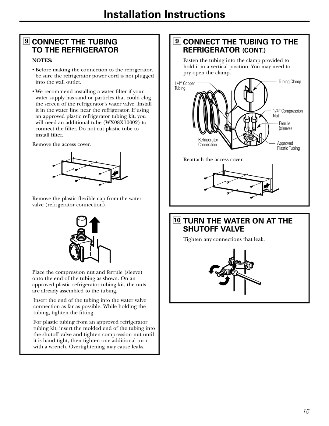 Americana Appliances 18, 17, 16 Connect the Tubing To the Refrigerator, Turn the Water on AT the Shutoff Valve 