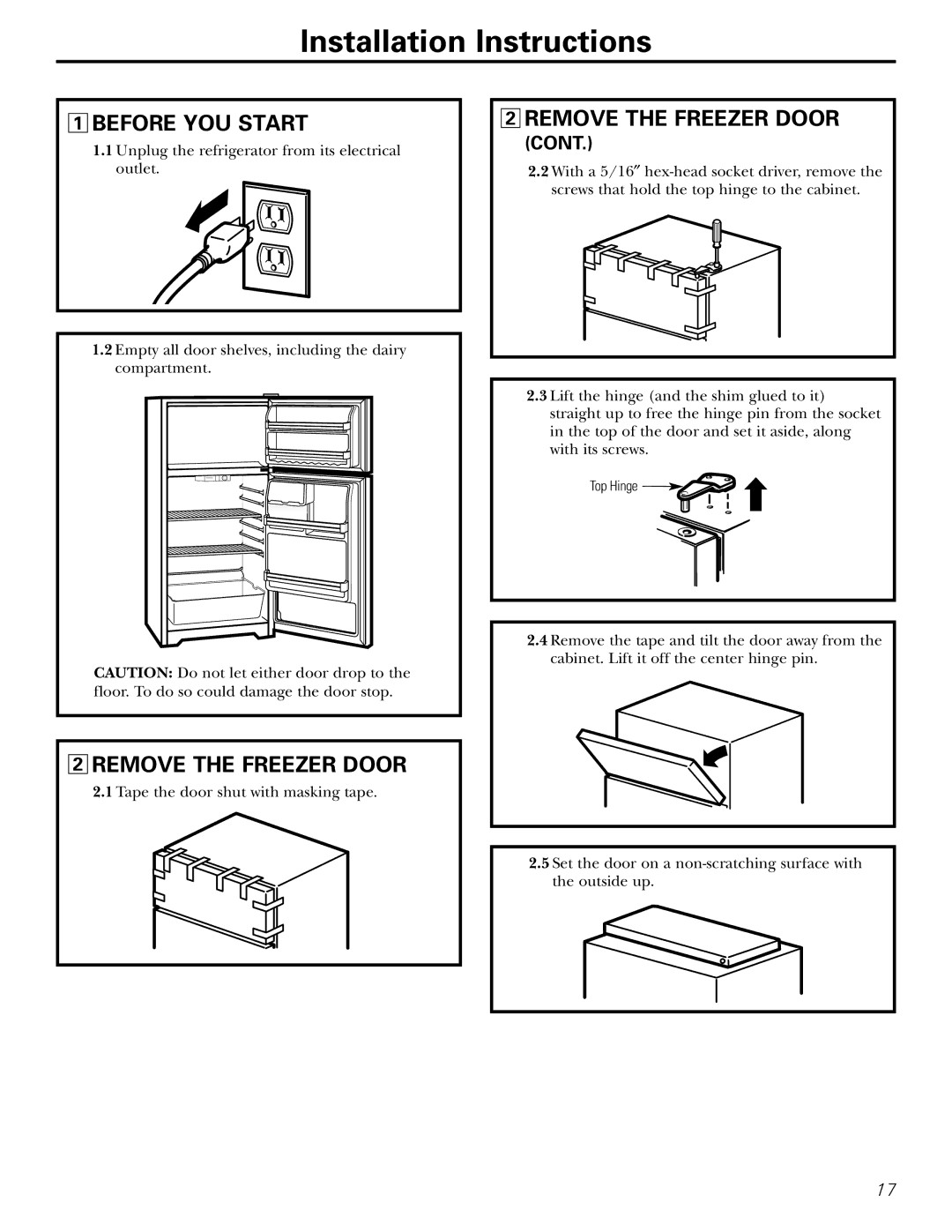 Americana Appliances 16, 18, 17 installation instructions Before YOU Start, Remove the Freezer Door 