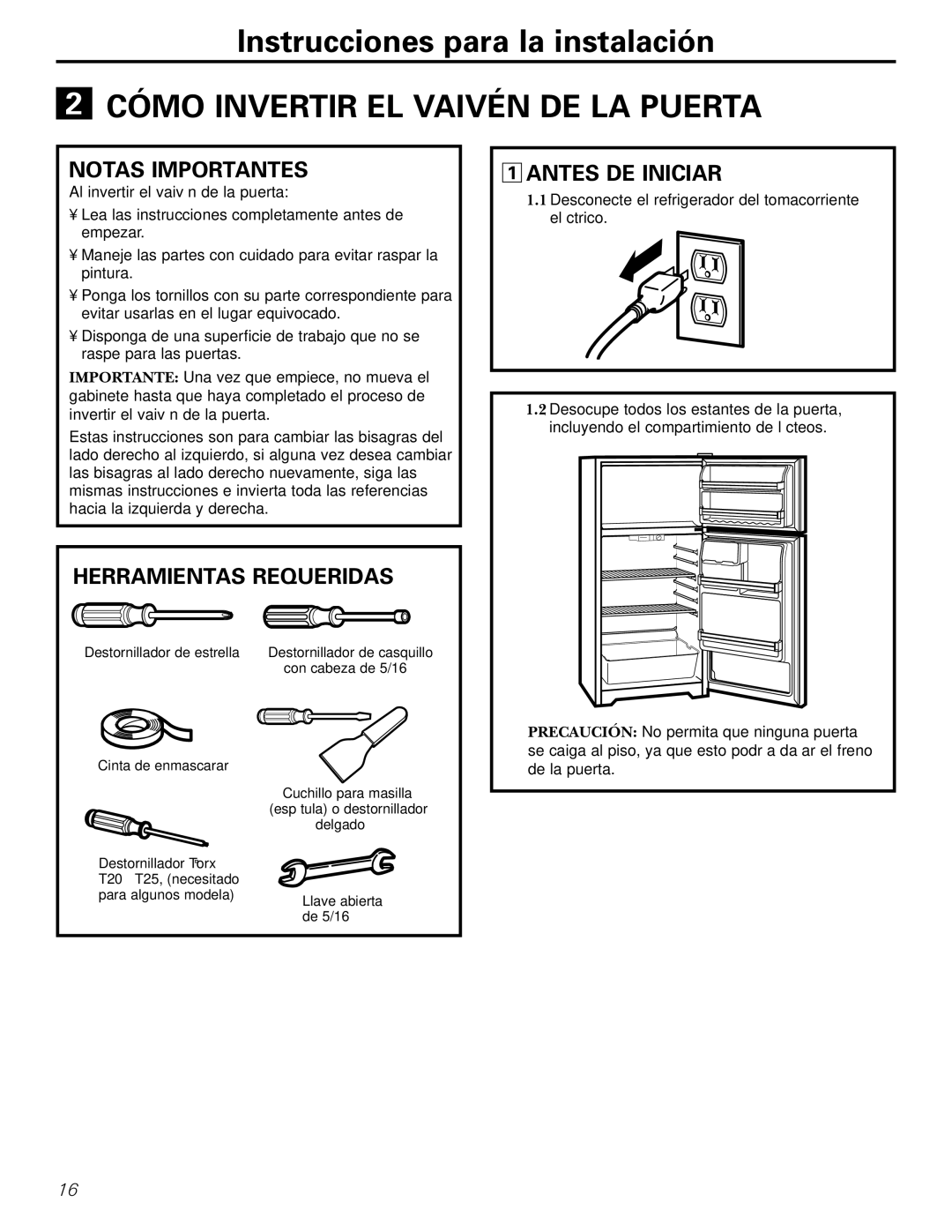 Americana Appliances 16, 18, 17 installation instructions Notas Importantes, Herramientas Requeridas Antes DE Iniciar 