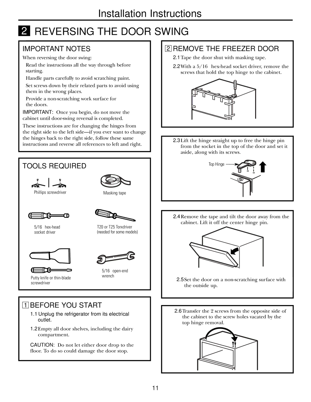 Americana Appliances 197D5984P004 Important Notes, Tools Required, Remove the Freezer Door, Before YOU Start 