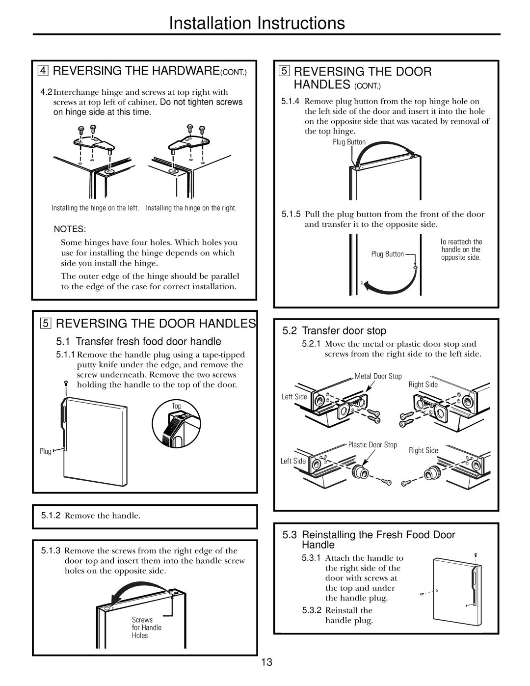 Americana Appliances 197D5984P004 installation instructions Reversing the Door Handles, Transfer fresh food door handle 