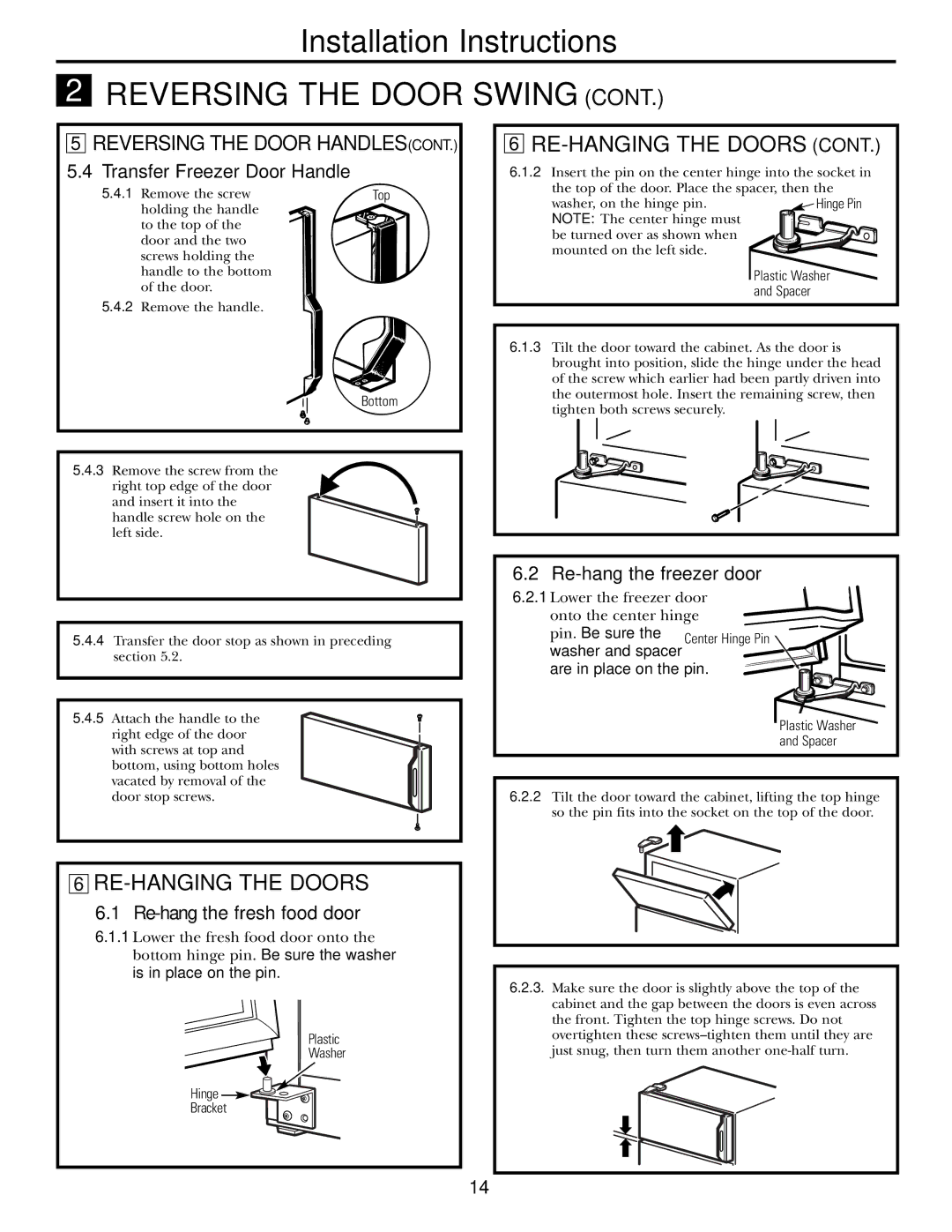 Americana Appliances 197D5984P004 installation instructions RE-HANGING the Doors, Reversing the Door Handles 