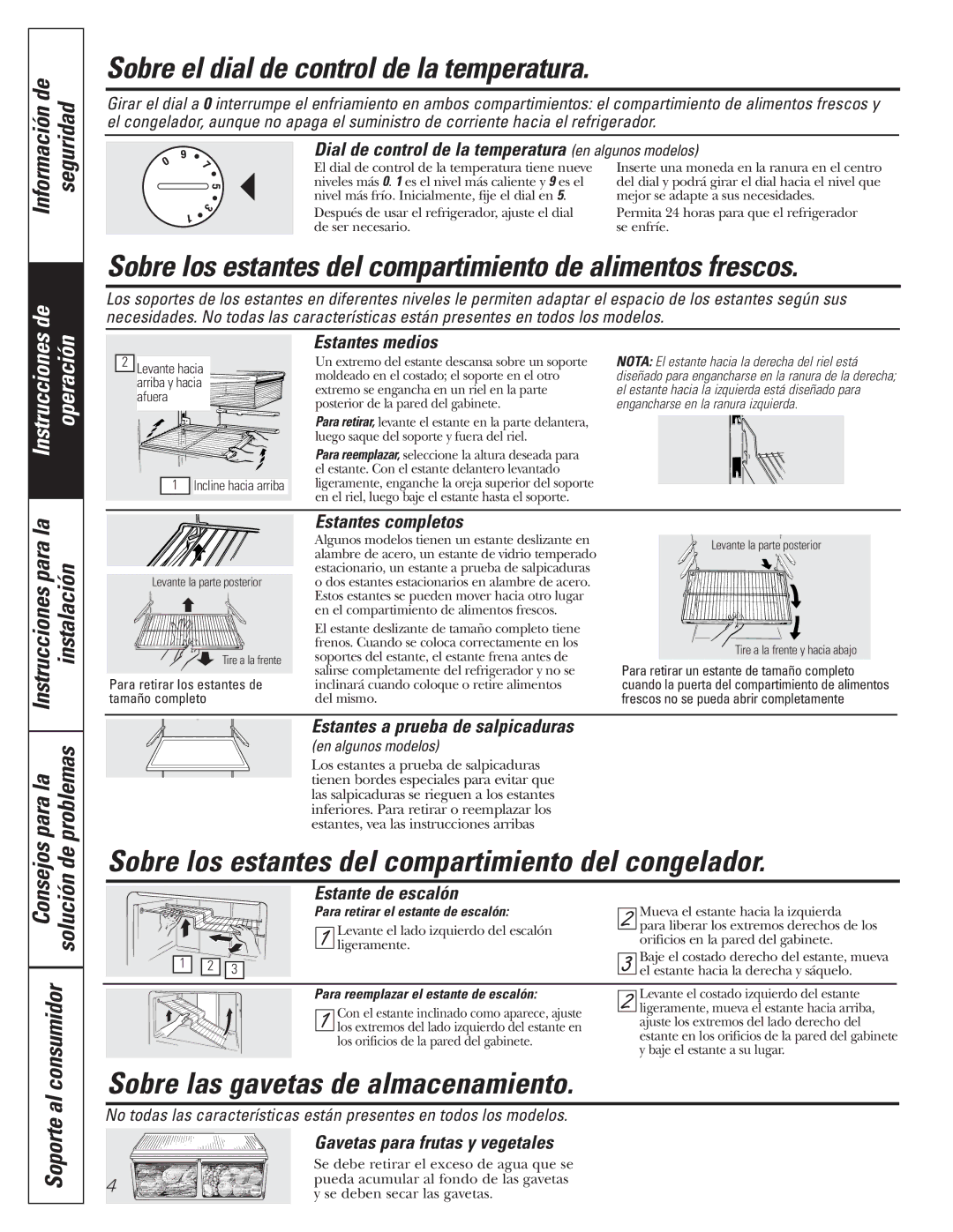 Americana Appliances 197D5984P004 Sobre el dial de control de la temperatura, Sobre las gavetas de almacenamiento 