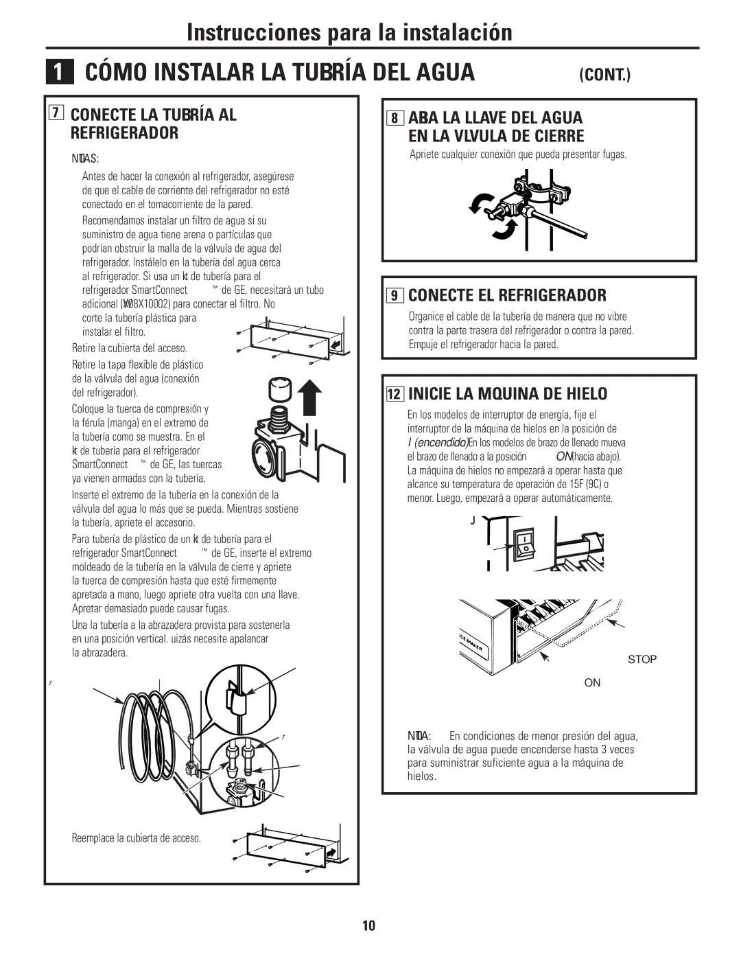 Americana Appliances 197D5984P004 Conecte LA Tubería AL Refrigerador, Abra LA Llave DEL Agua EN LA Válvula DE Cierre 