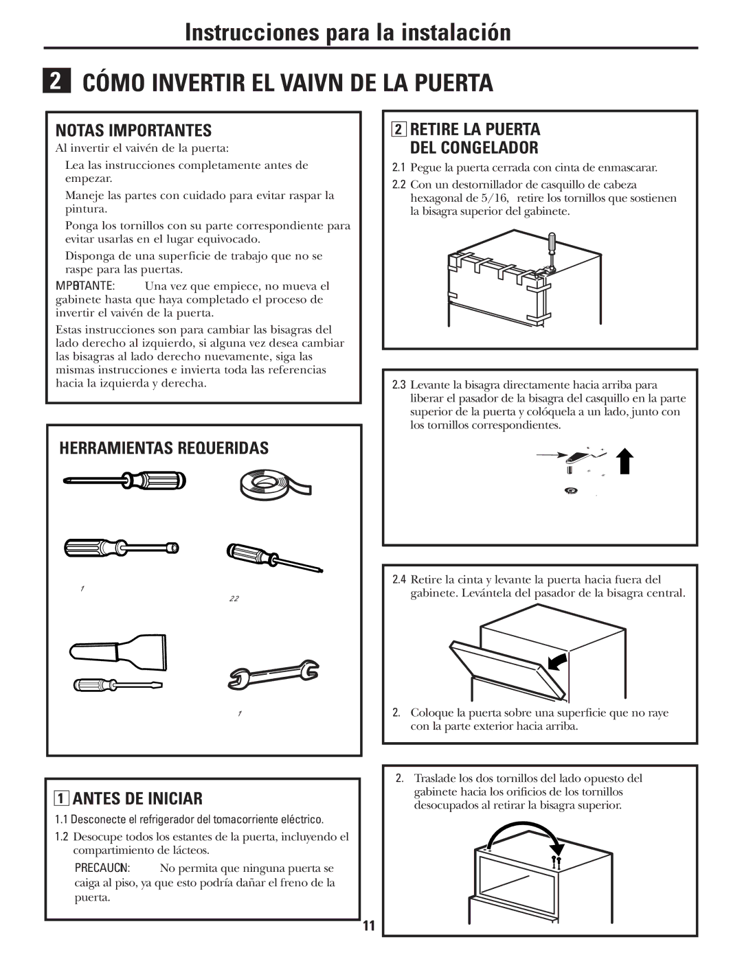 Americana Appliances 197D5984P004 Notas Importantes, Herramientas Requeridas Retire LA Puerta DEL Congelador 