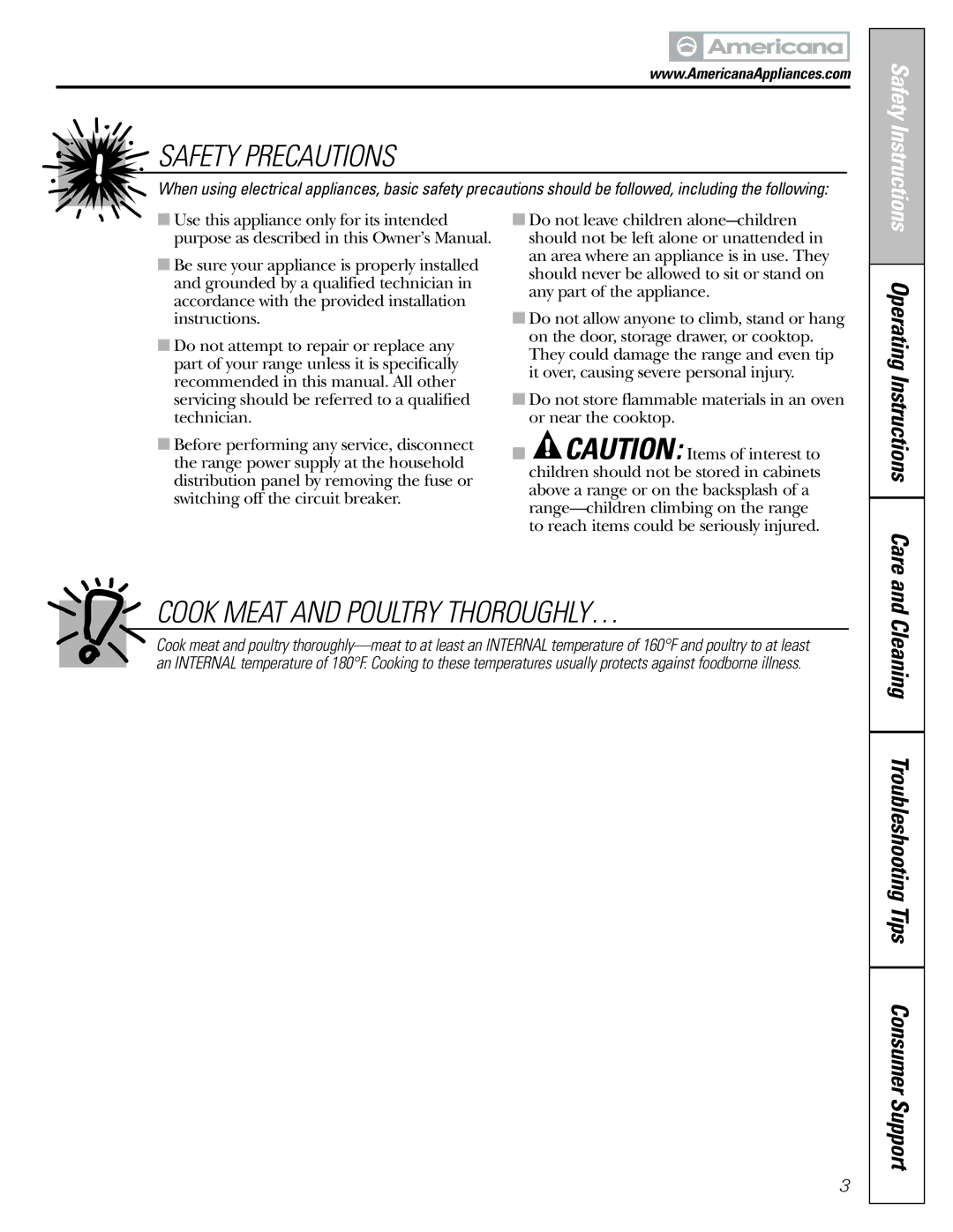 Americana Appliances ABS200 owner manual Safety Precautions 