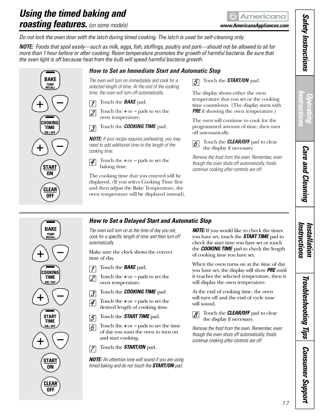 Americana Appliances ABS300 installation instructions Using the timed baking Roasting features. on some models 