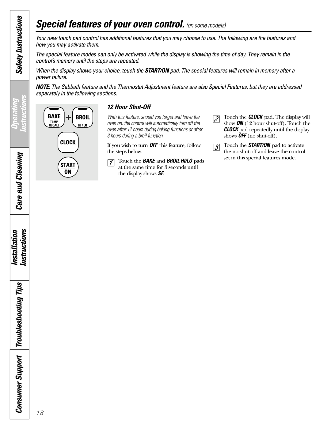 Americana Appliances ABS300 installation instructions Special features of your oven control. on some models, Hour Shut-Off 