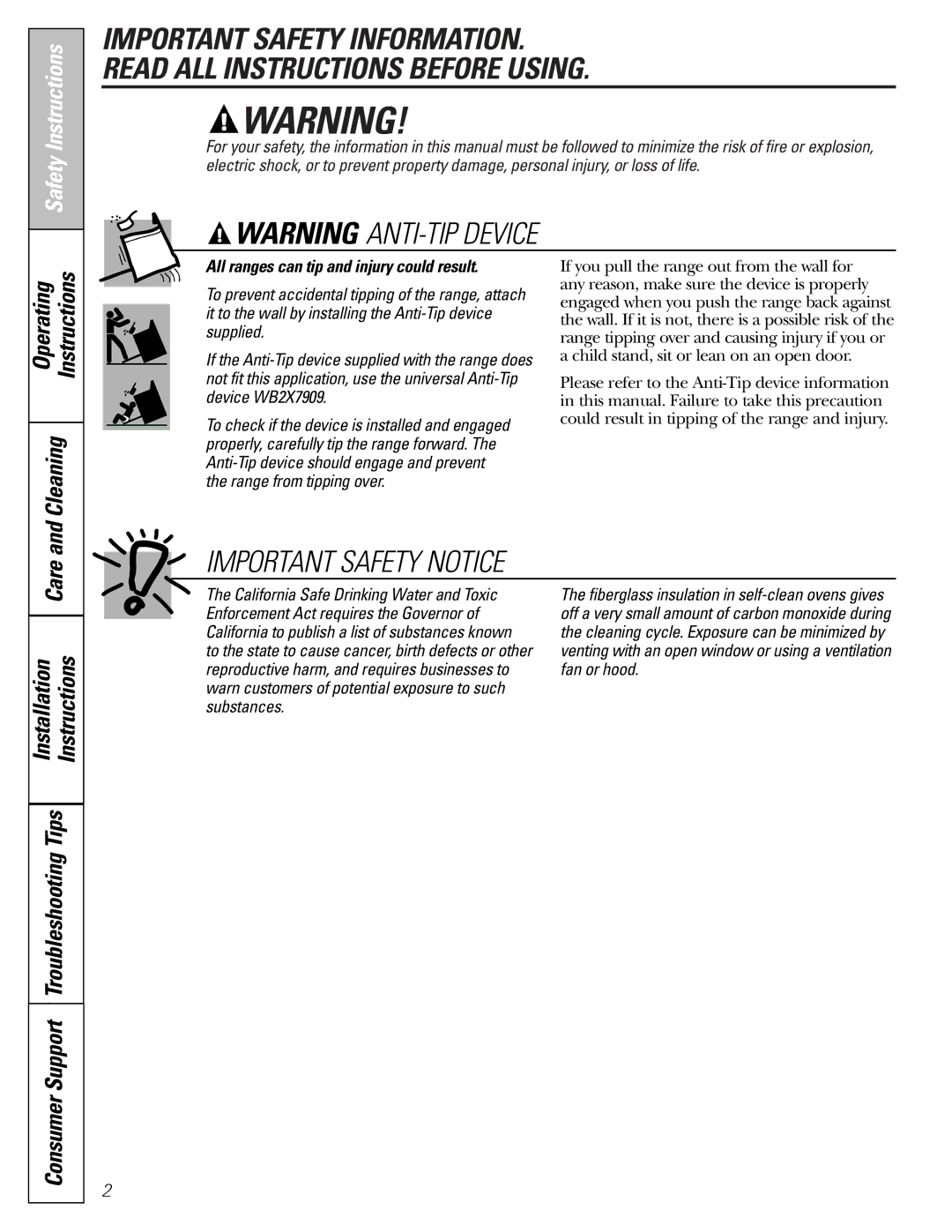 Americana Appliances ABS300 installation instructions Operating, Installation Instructions 