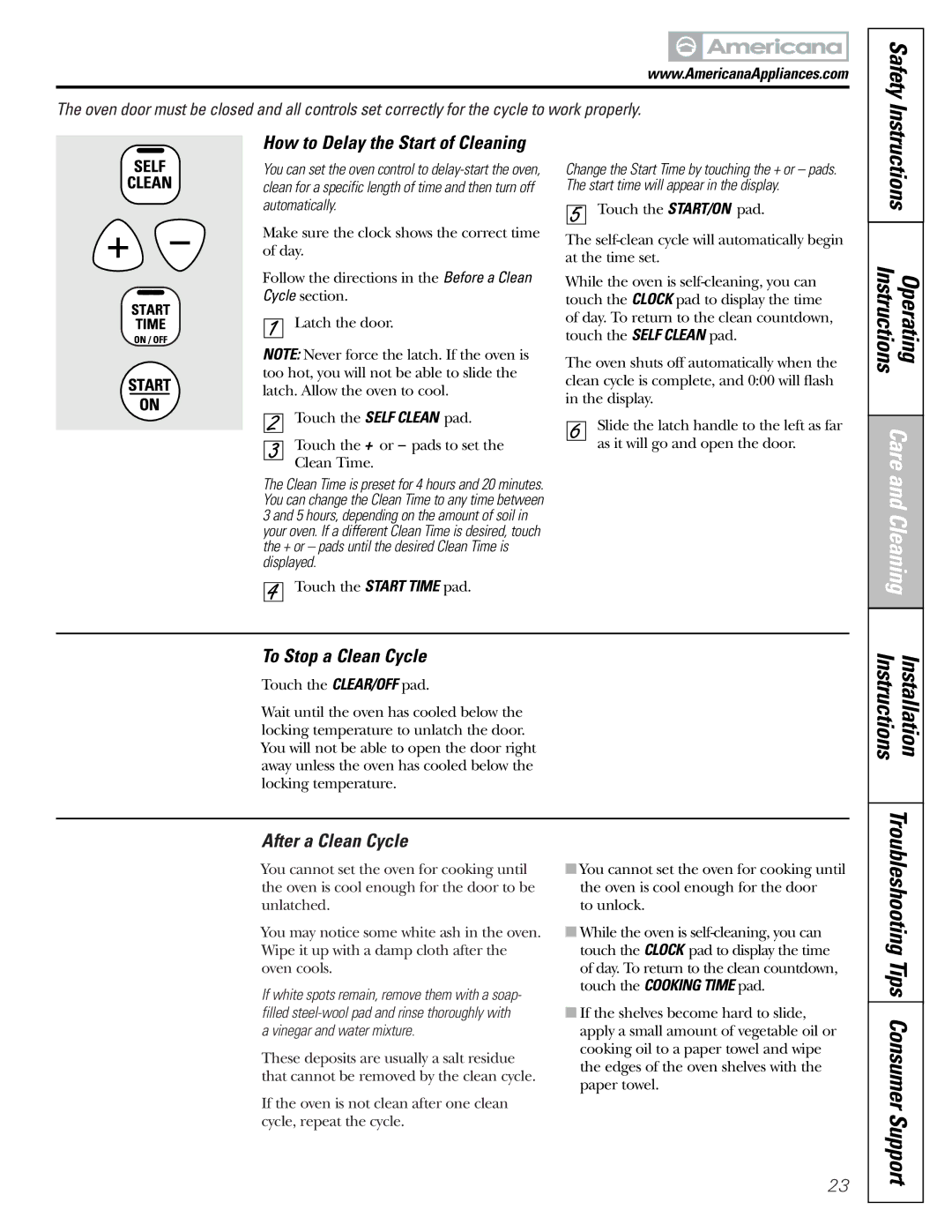 Americana Appliances ABS300 Instructions Installation, How to Delay the Start of Cleaning, To Stop a Clean Cycle 