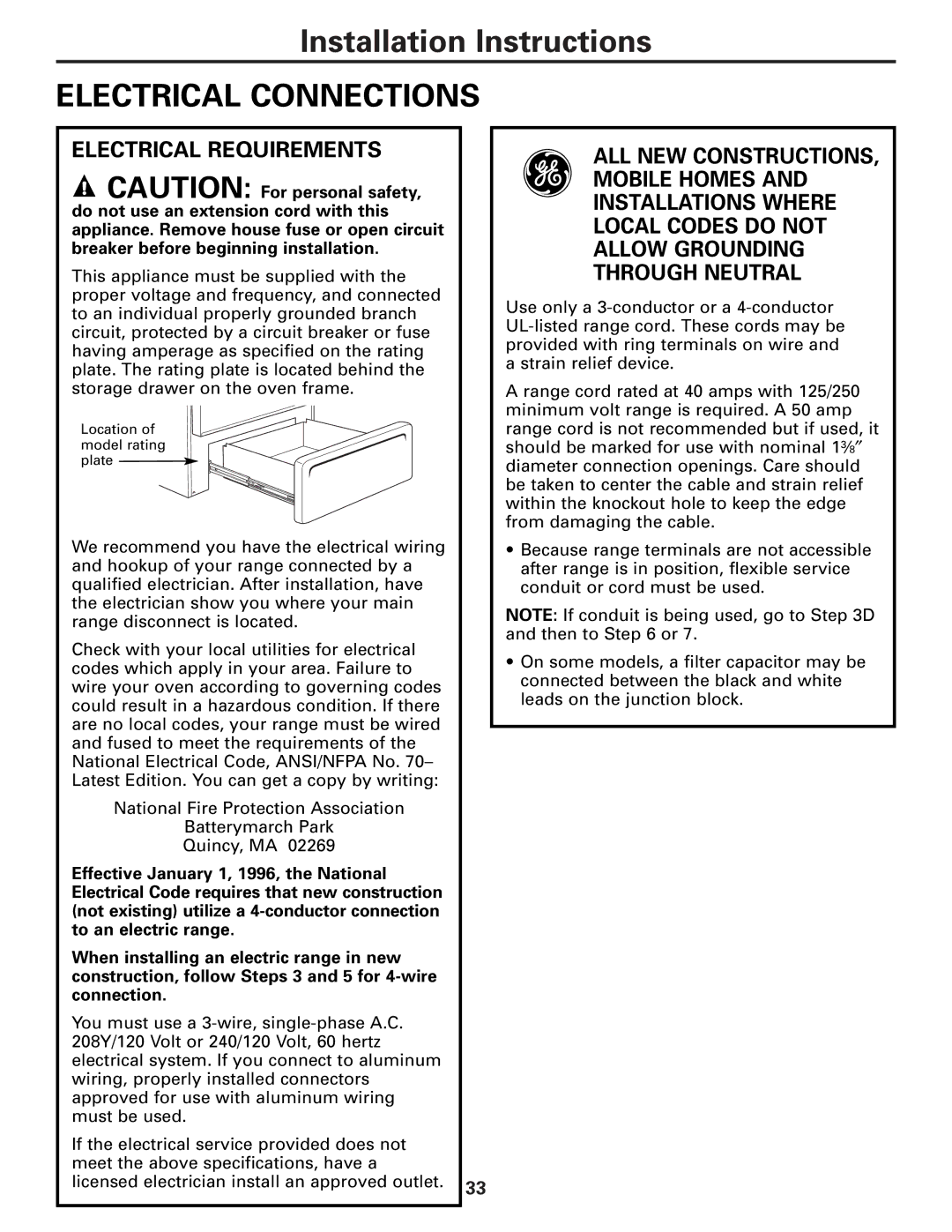 Americana Appliances ABS300 installation instructions Electrical Connections, Electrical Requirements 