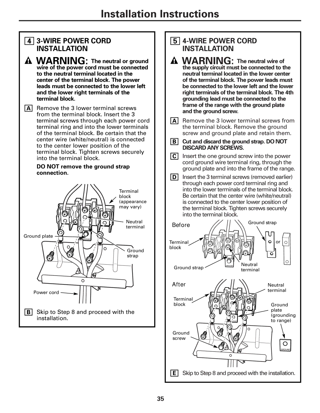 Americana Appliances ABS300 installation instructions Wire Power Cord Installation 