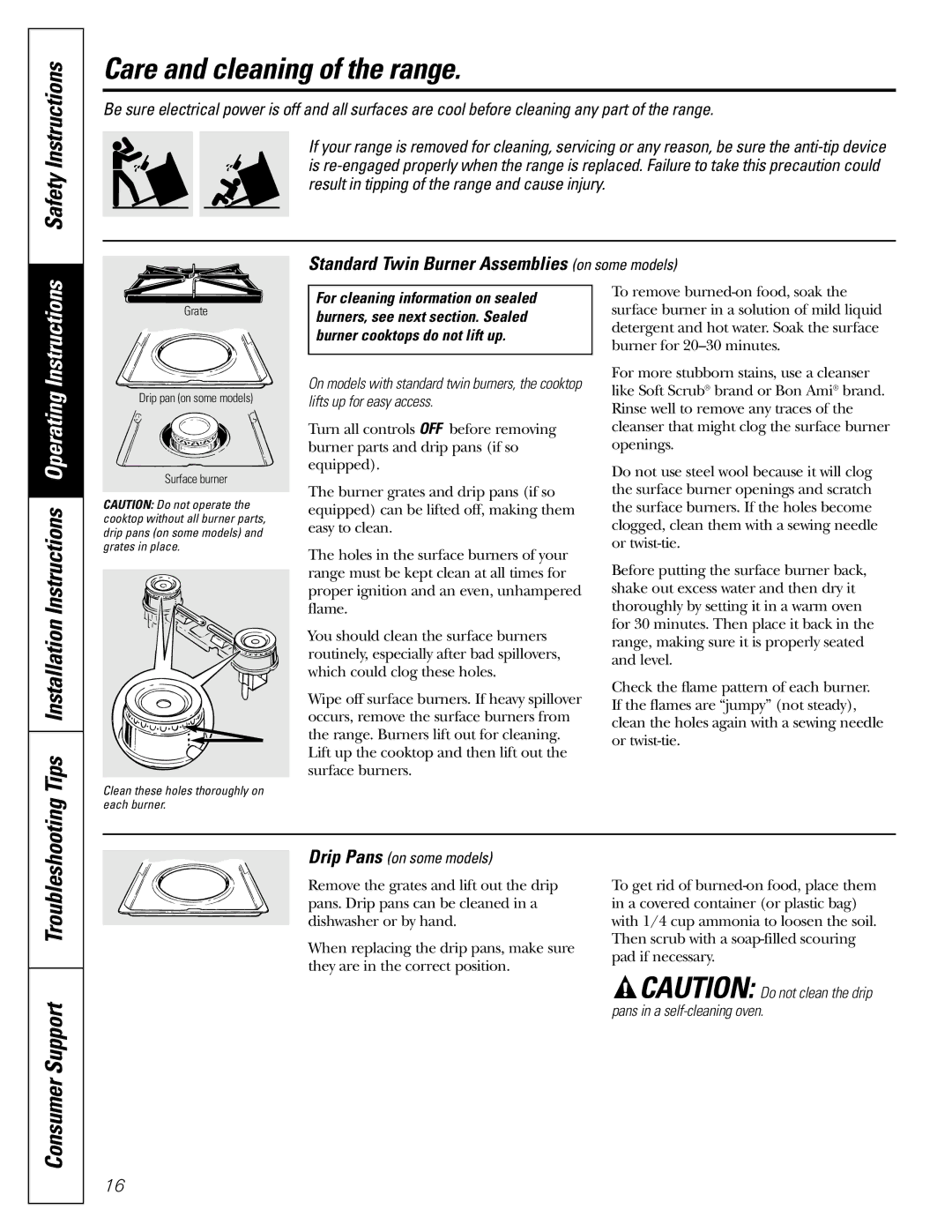 Americana Appliances AGBS300 Care and cleaning of the range, Tips Installation Instructions Operating Instructions 